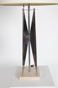Maurizio Tempestini Mid-Century Modern Chrom Travertin "Geometric" Tischlampe