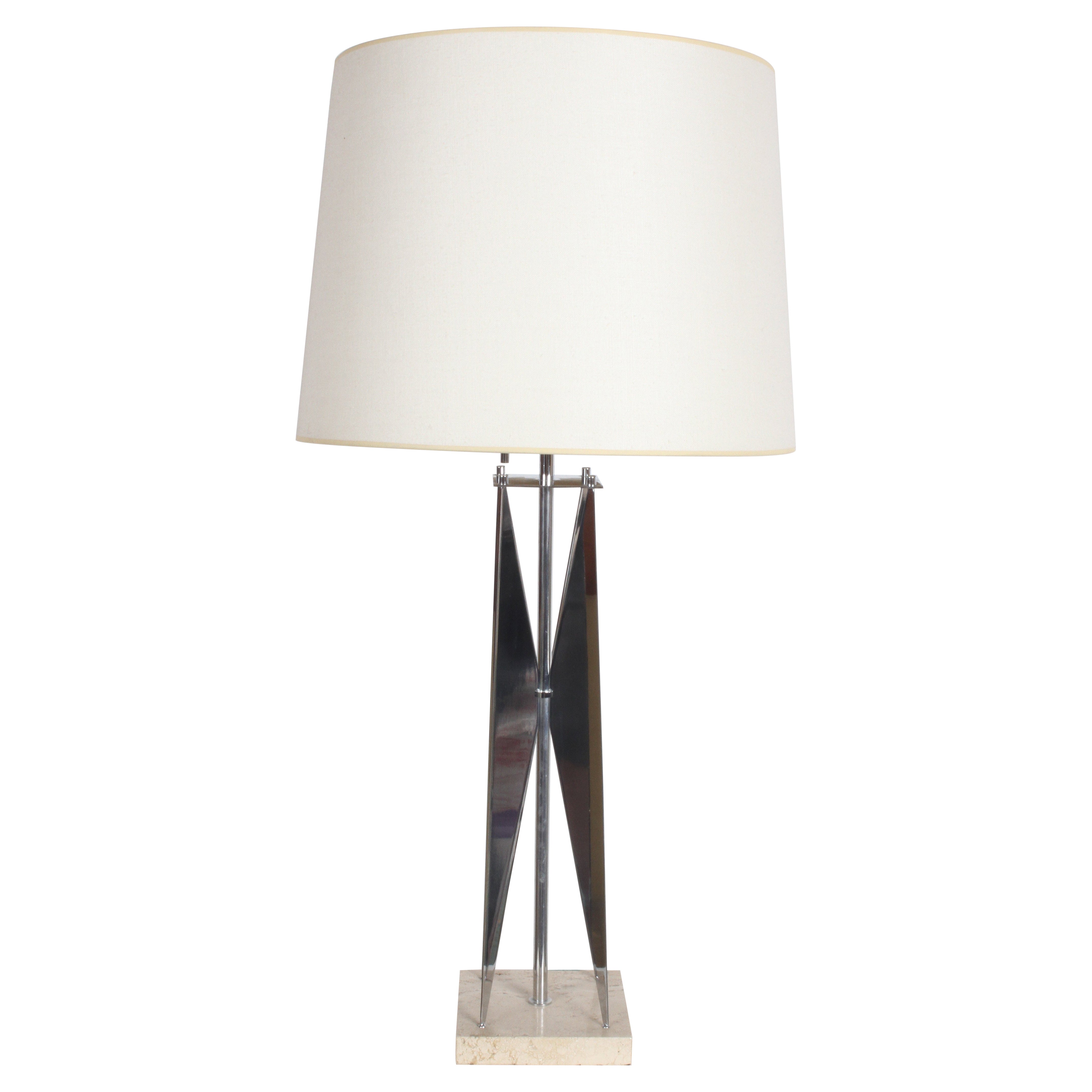Maurizio Tempestini Mid-Century Modern Chrome Travertine "Geometric" Table Lamp en vente