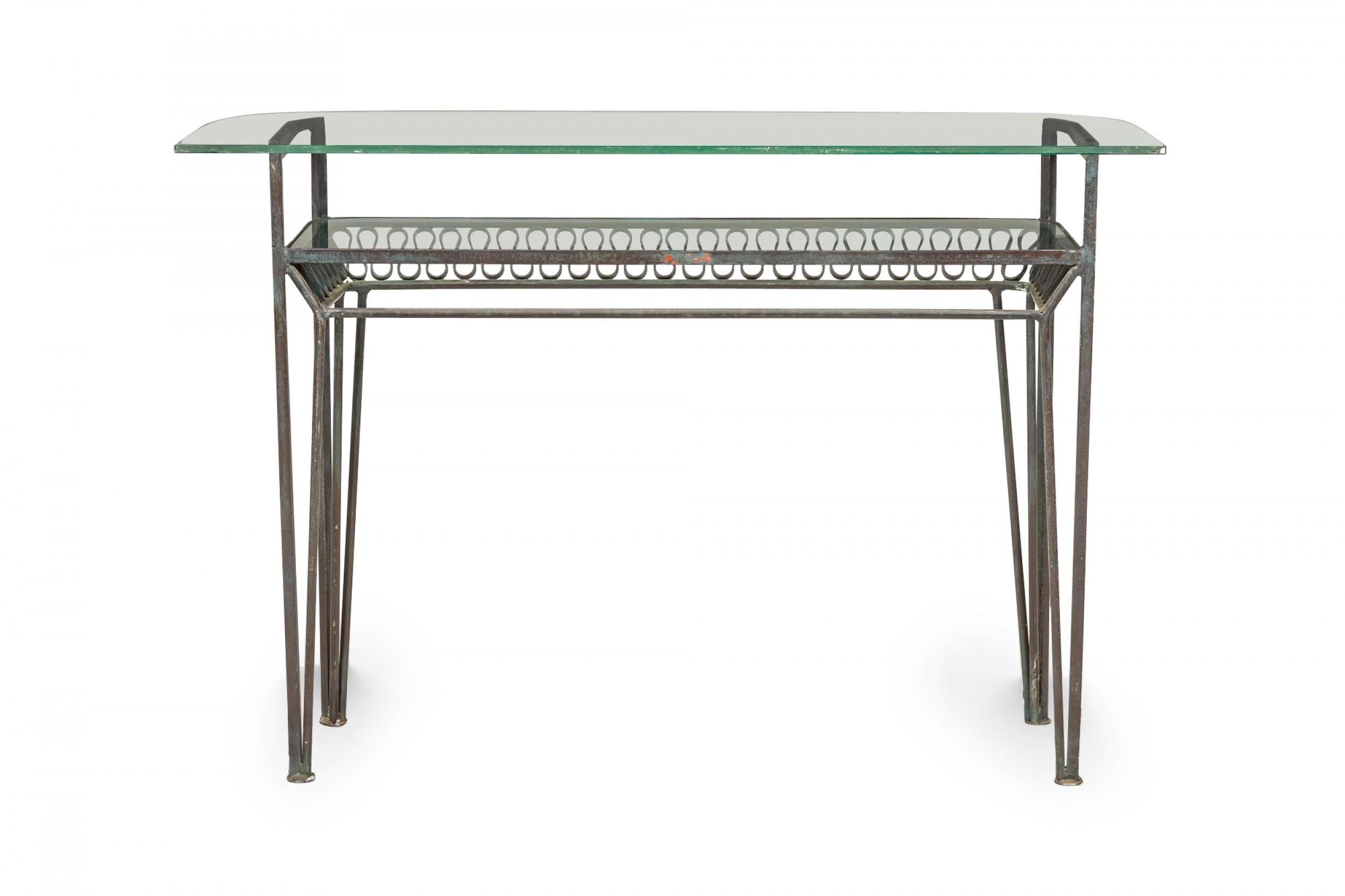 20th Century Maurizio Tempestini Salterini Midcentury Black Metal and Glass Console Table