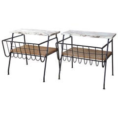 Maurizio Tempestini Salterini Wrought Iron Side Tables with Marble Tops, Pair