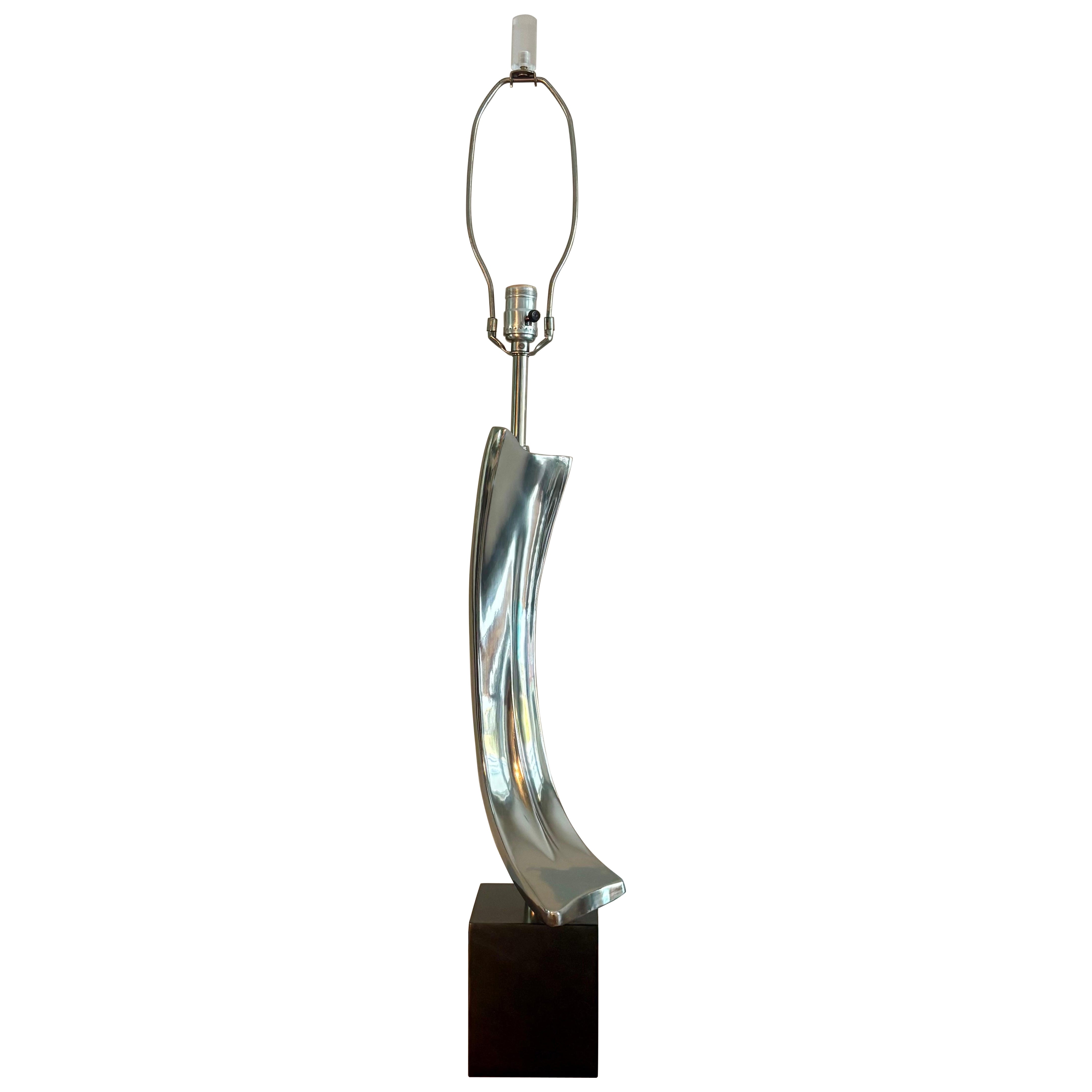 Maurizio Tempestini Sculptural Chrome and Black Table Lamp For Sale