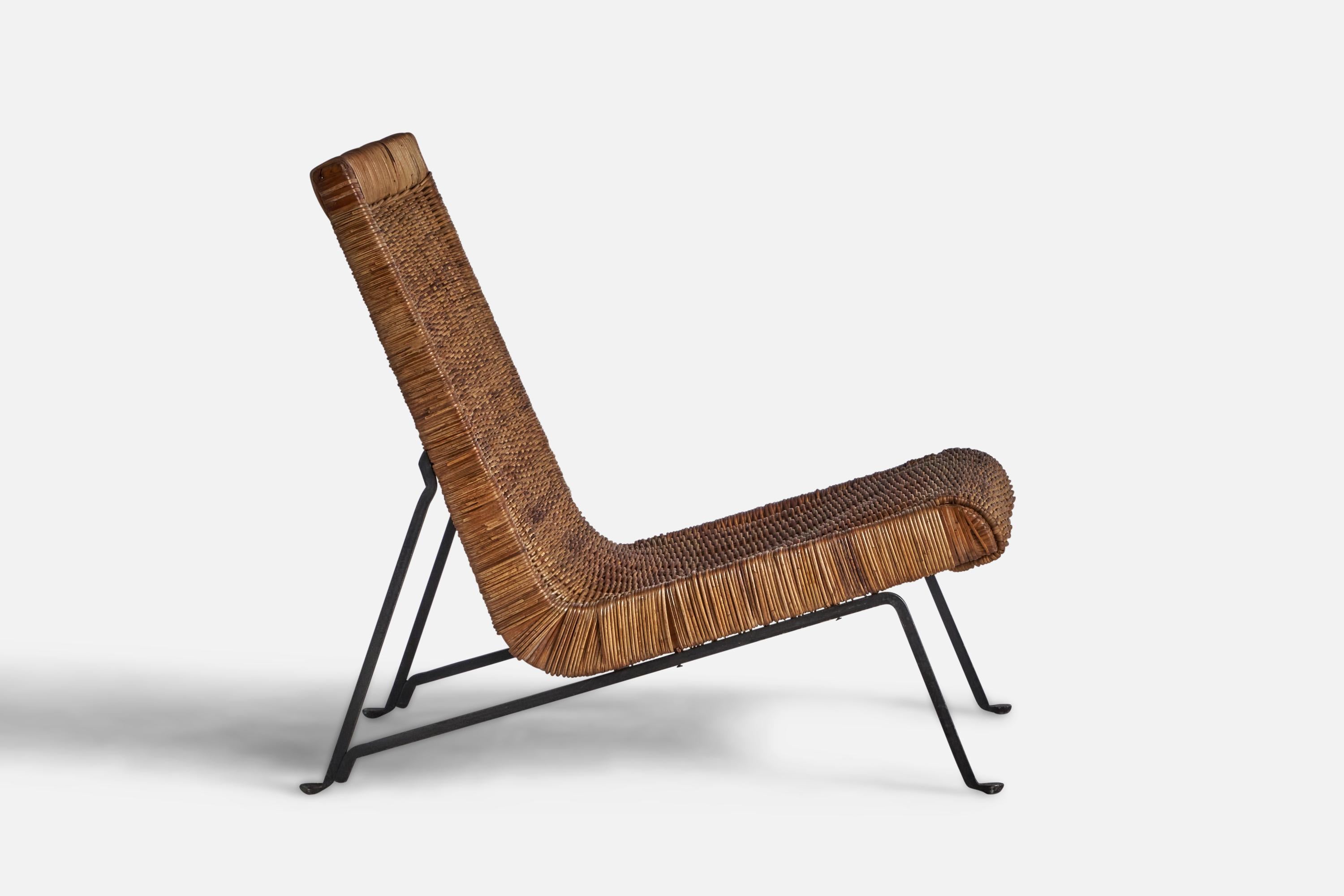 Mid-Century Modern Maurizio Tempestini, Slipper Chairs, Iron, Rattan, Italy, 1950s For Sale