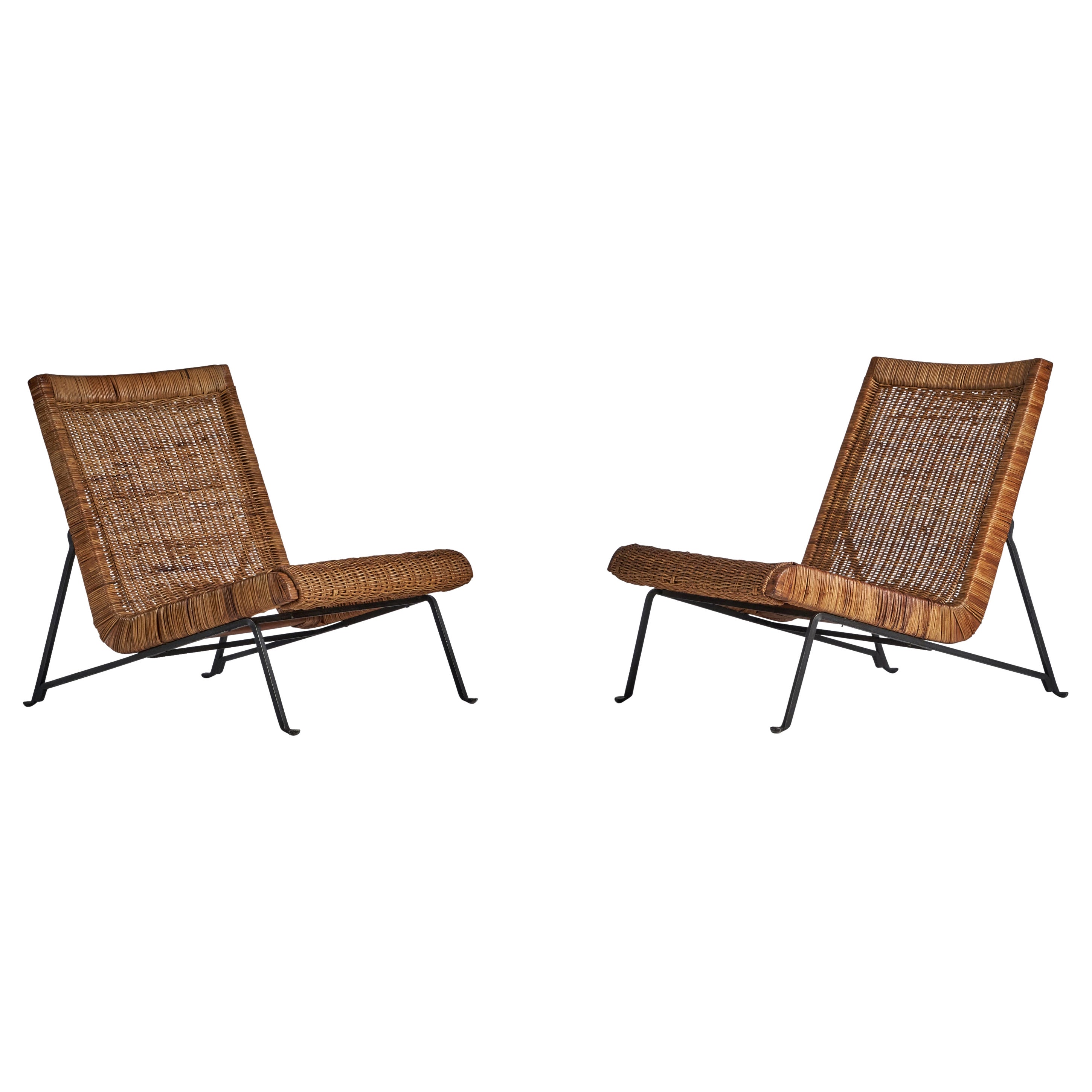 Maurizio Tempestini, Slipper Chairs, Iron, Rattan, Italy, 1950s For Sale