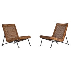 Maurizio Tempestini, Slipper Chairs, Iron, Rattan, Italy, 1950s
