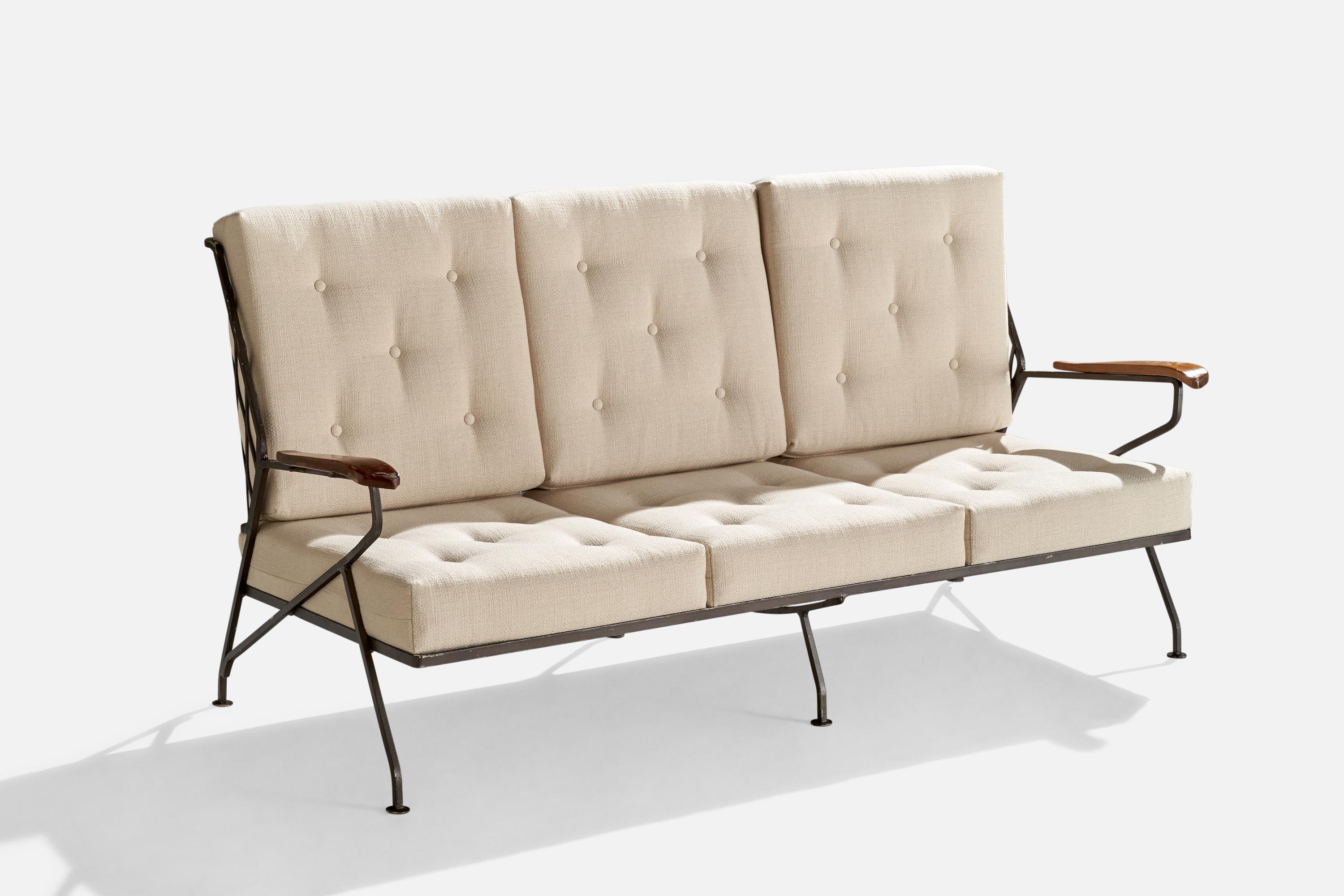 Sofá de hierro fundido, arce teñido de oscuro y tela blanca, diseñado por Maurizio Tempestini y producido por Salterini, EE.UU., c. 1950.

Altura del asiento 15