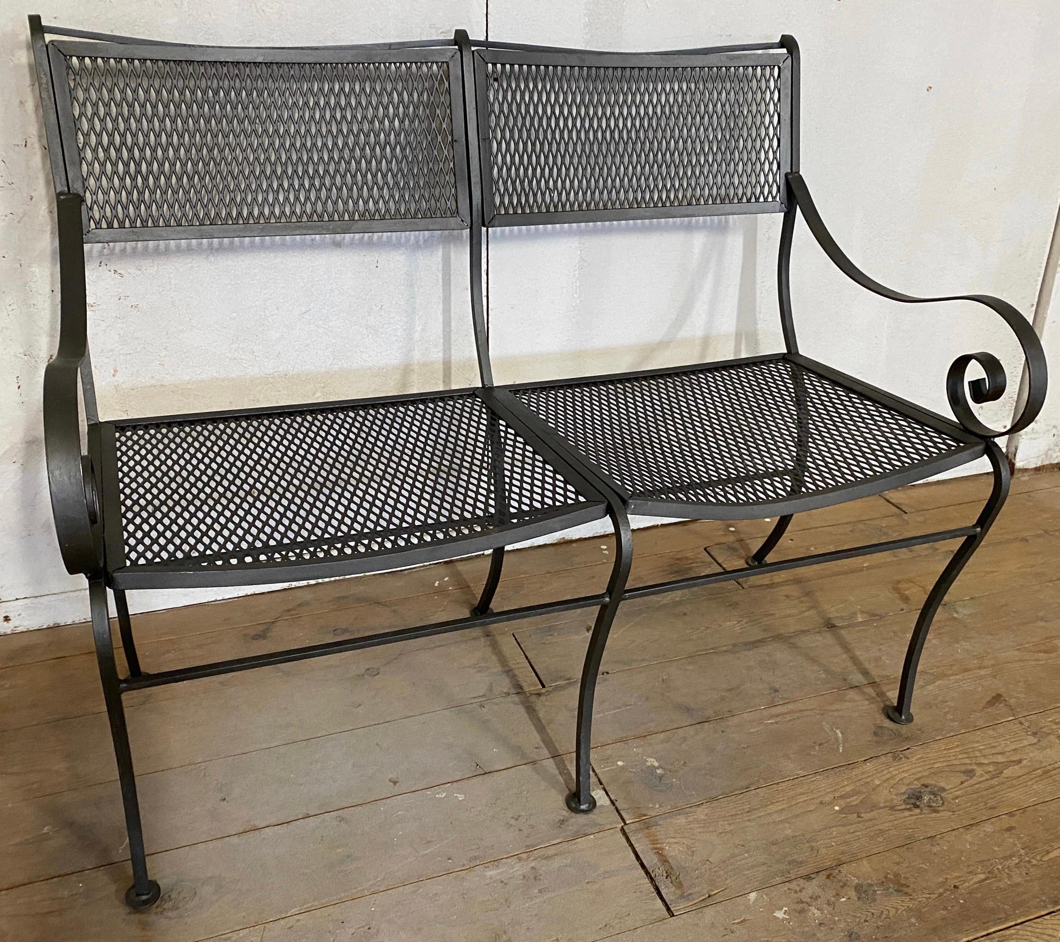 American Maurizio Tempestini Style Black Iron Frame and Mesh Settee For Sale