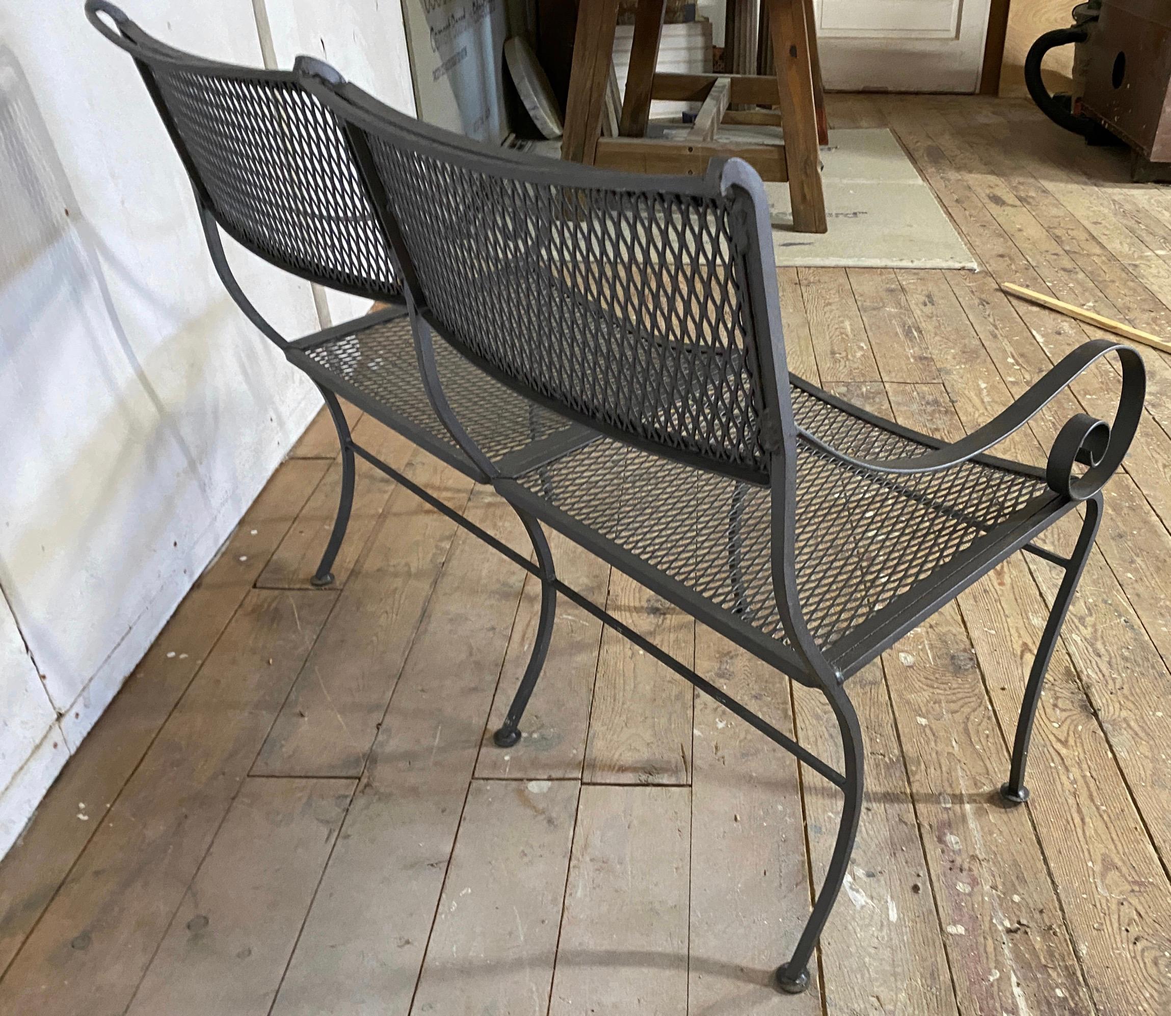 Painted Maurizio Tempestini Style Black Iron Frame and Mesh Settee For Sale