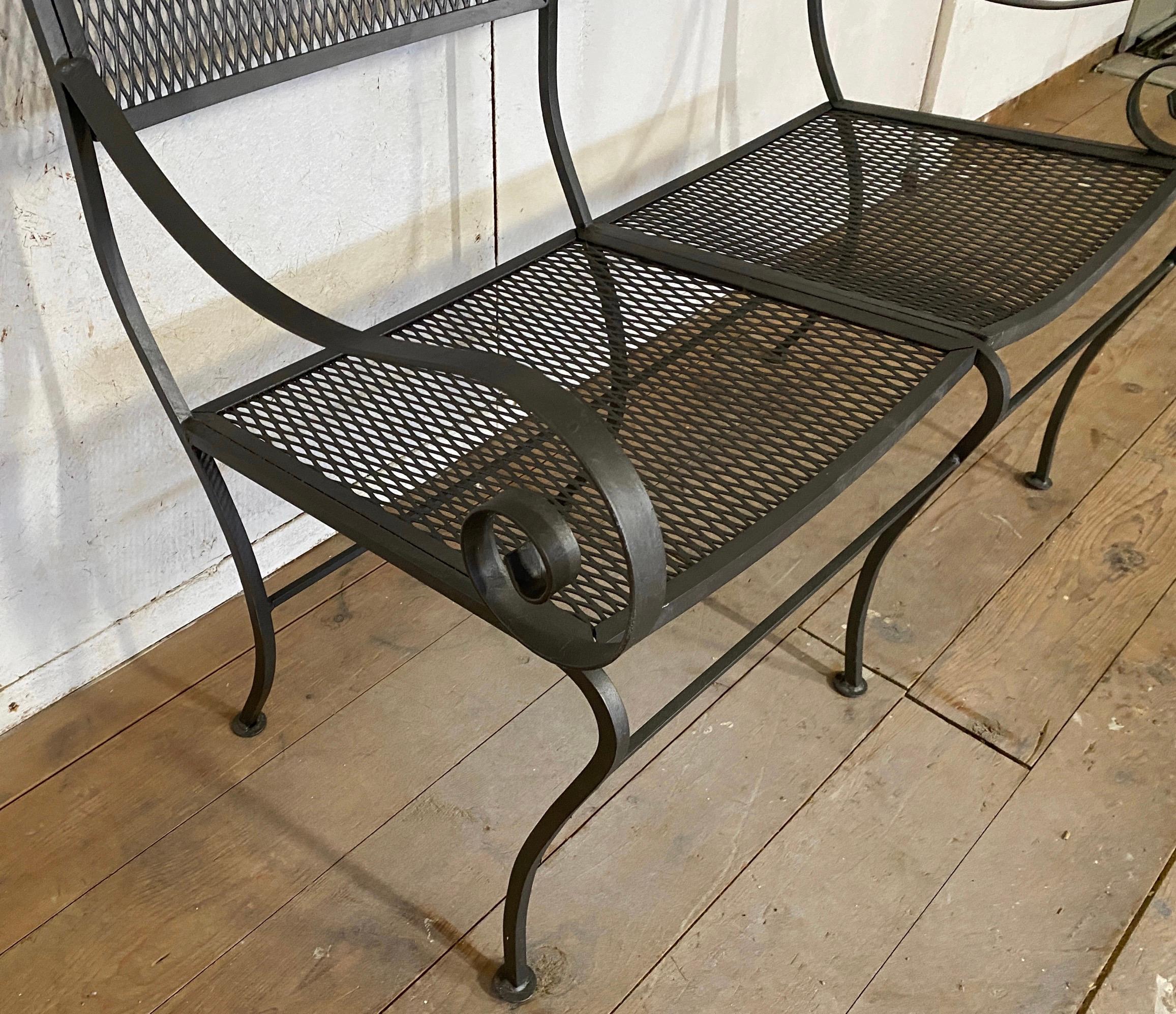 Maurizio Tempestini Style Black Iron Frame and Mesh Settee For Sale 1