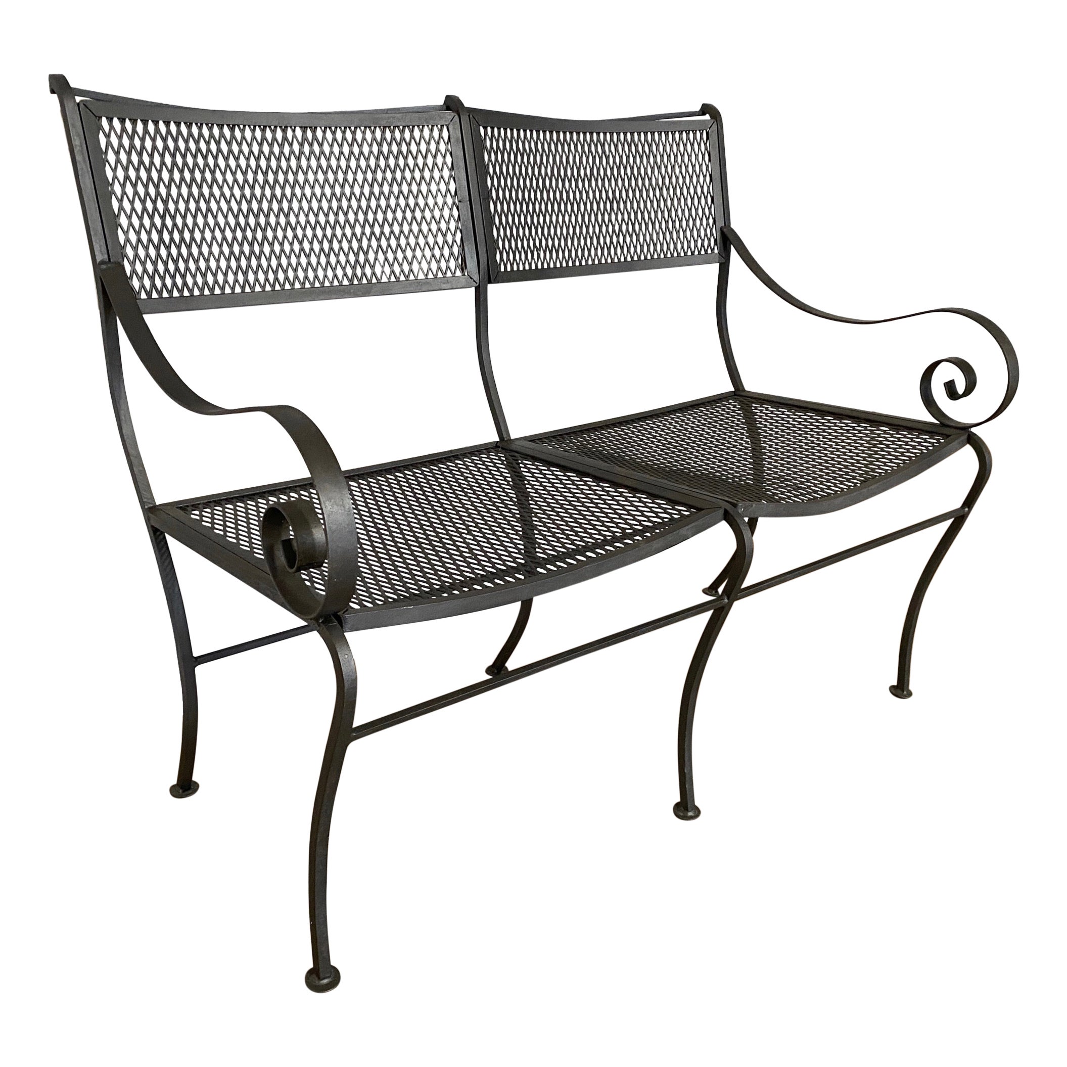 Maurizio Tempestini Style Black Iron Frame and Mesh Settee For Sale