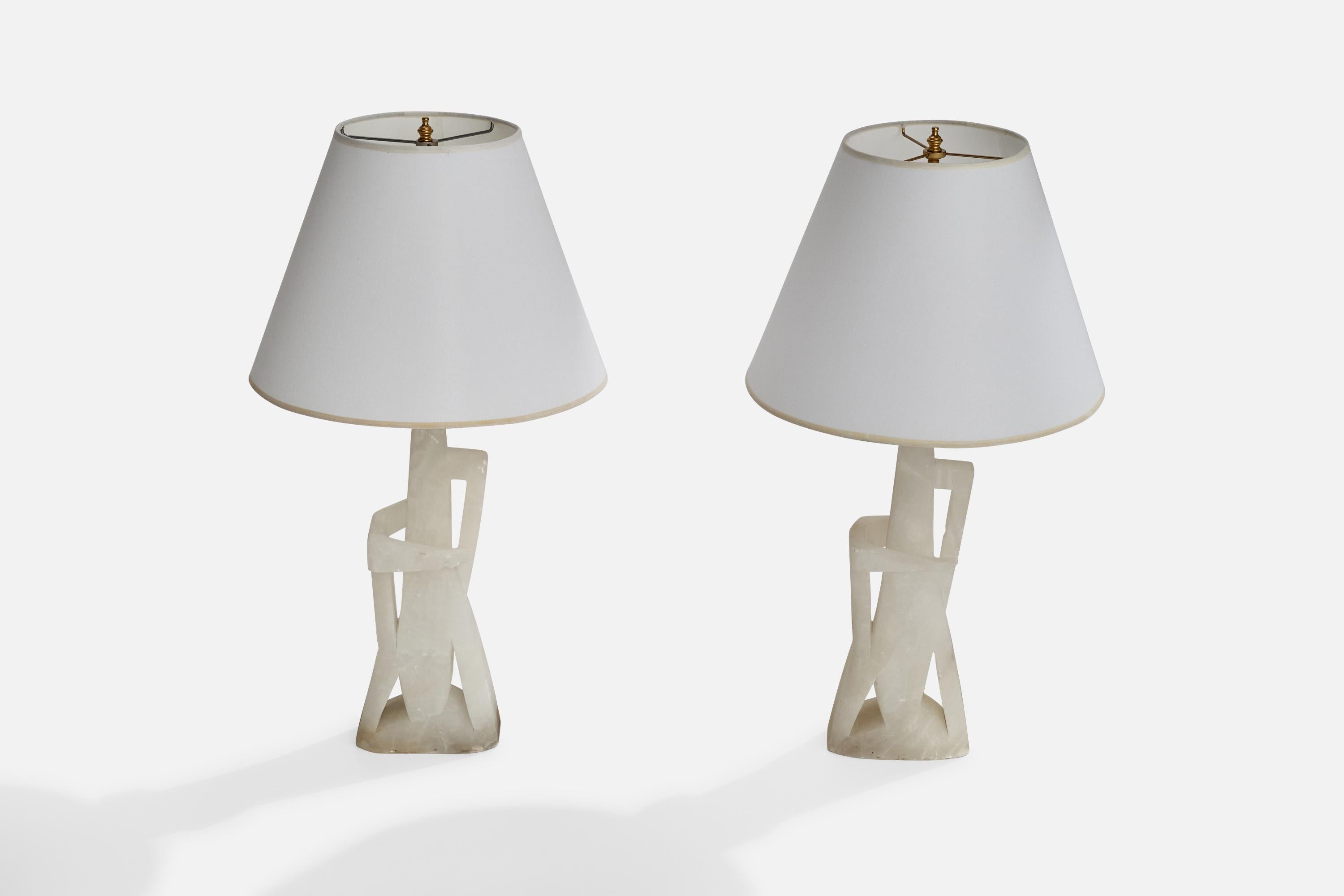 Maurizio Tempestini, Table Lamps, Alabaster, Brass, Fabric, Italy, 1965 For Sale 7