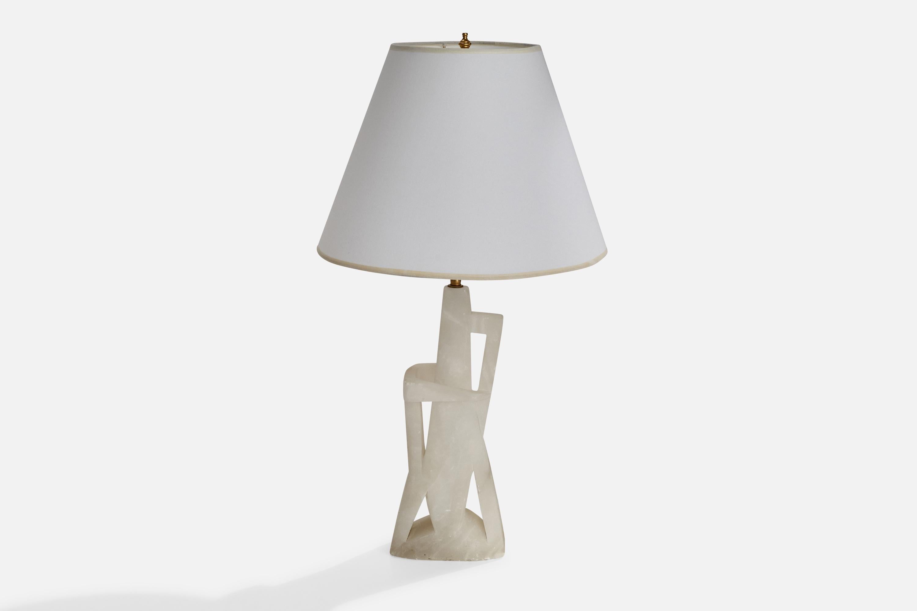 Maurizio Tempestini, Table Lamps, Alabaster, Brass, Fabric, Italy, 1965 For Sale 9