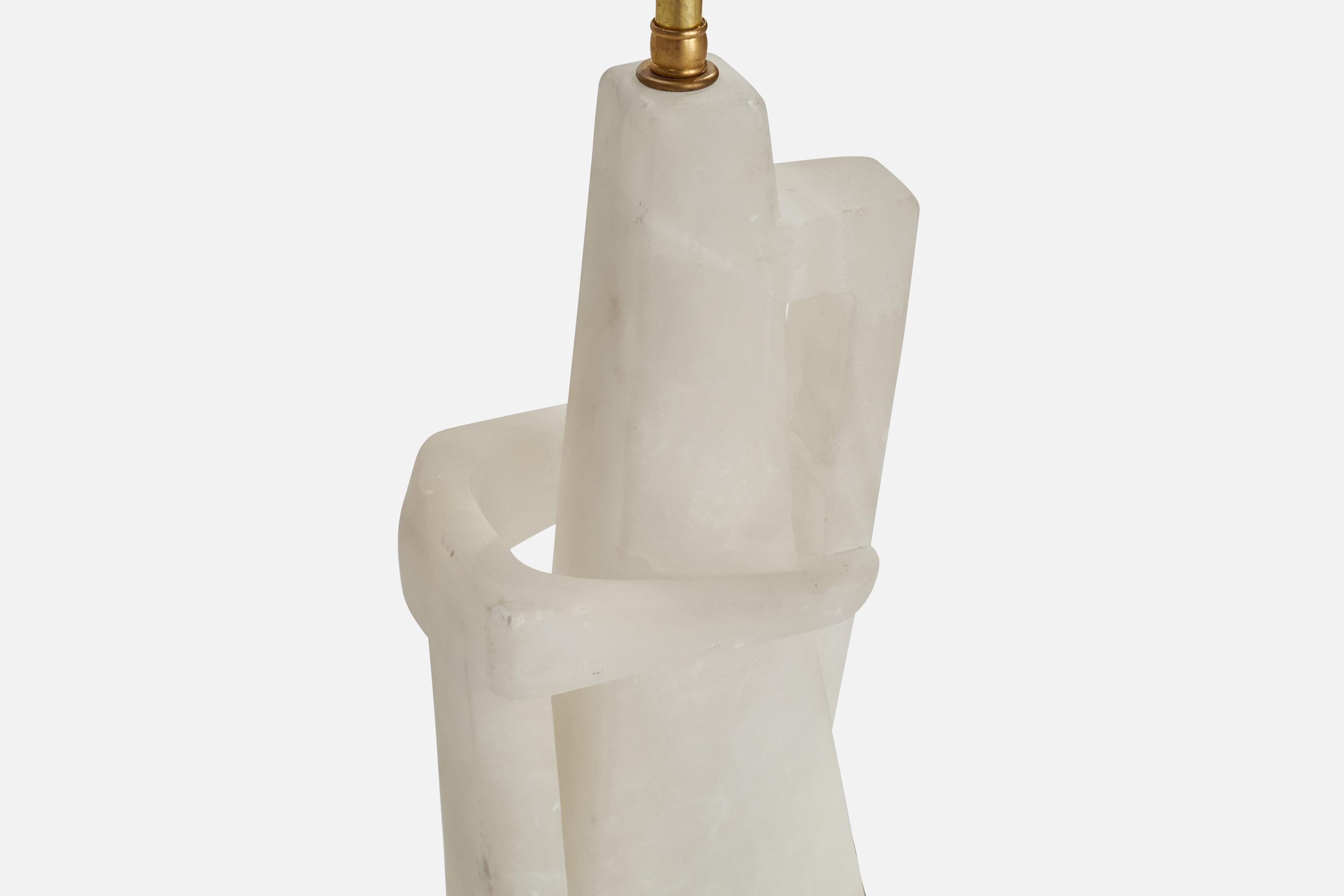 Italian Maurizio Tempestini, Table Lamps, Alabaster, Brass, Fabric, Italy, 1965 For Sale