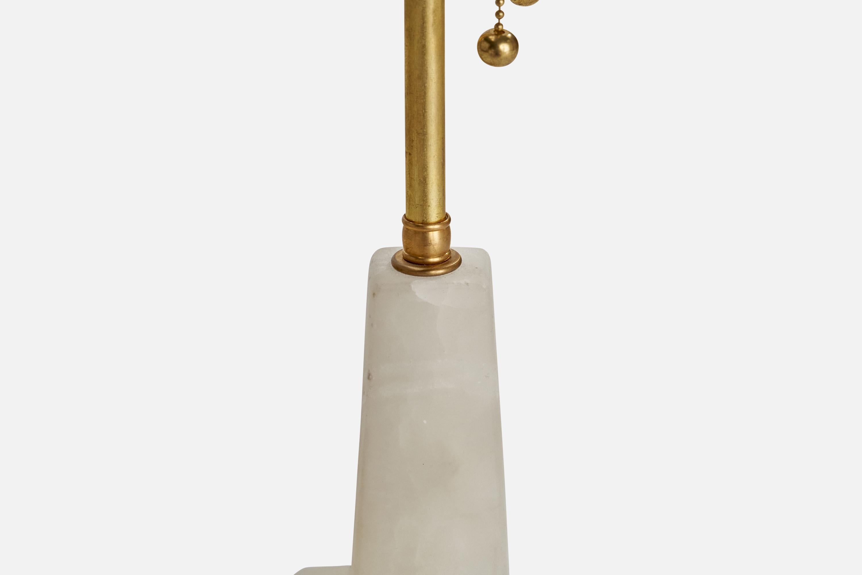 Maurizio Tempestini, Table Lamps, Alabaster, Brass, Fabric, Italy, 1965 In Good Condition For Sale In High Point, NC