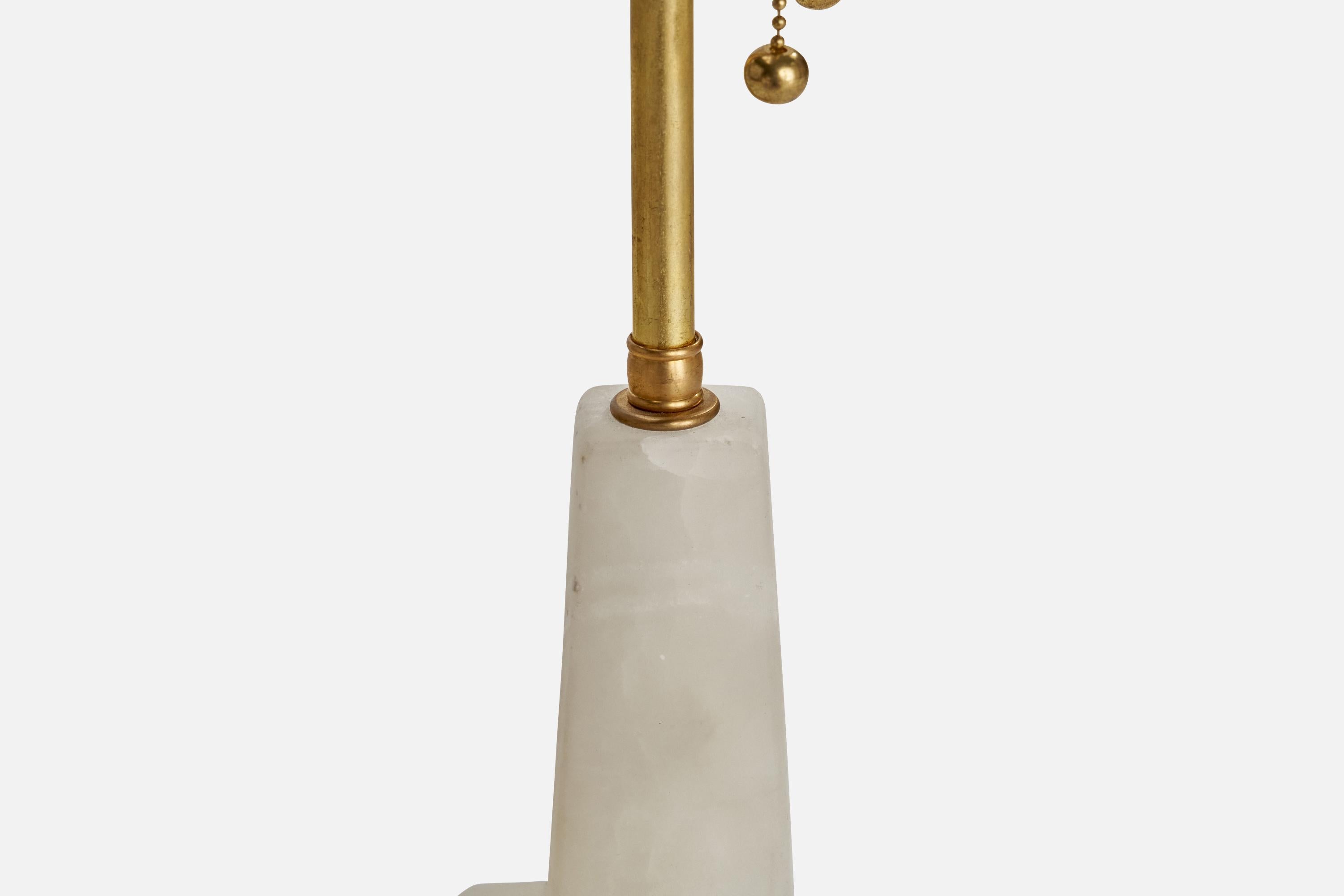 Maurizio Tempestini, Table Lamps, Alabaster, Brass, Fabric, Italy, 1965 In Good Condition In High Point, NC