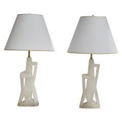 Maurizio Tempestini, Table Lamps, Alabaster, Brass, Fabric, Italy, 1965