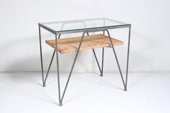Maurizio Tempestini Two Tier Wrought Iron, Rattan & Glass Occasional Table