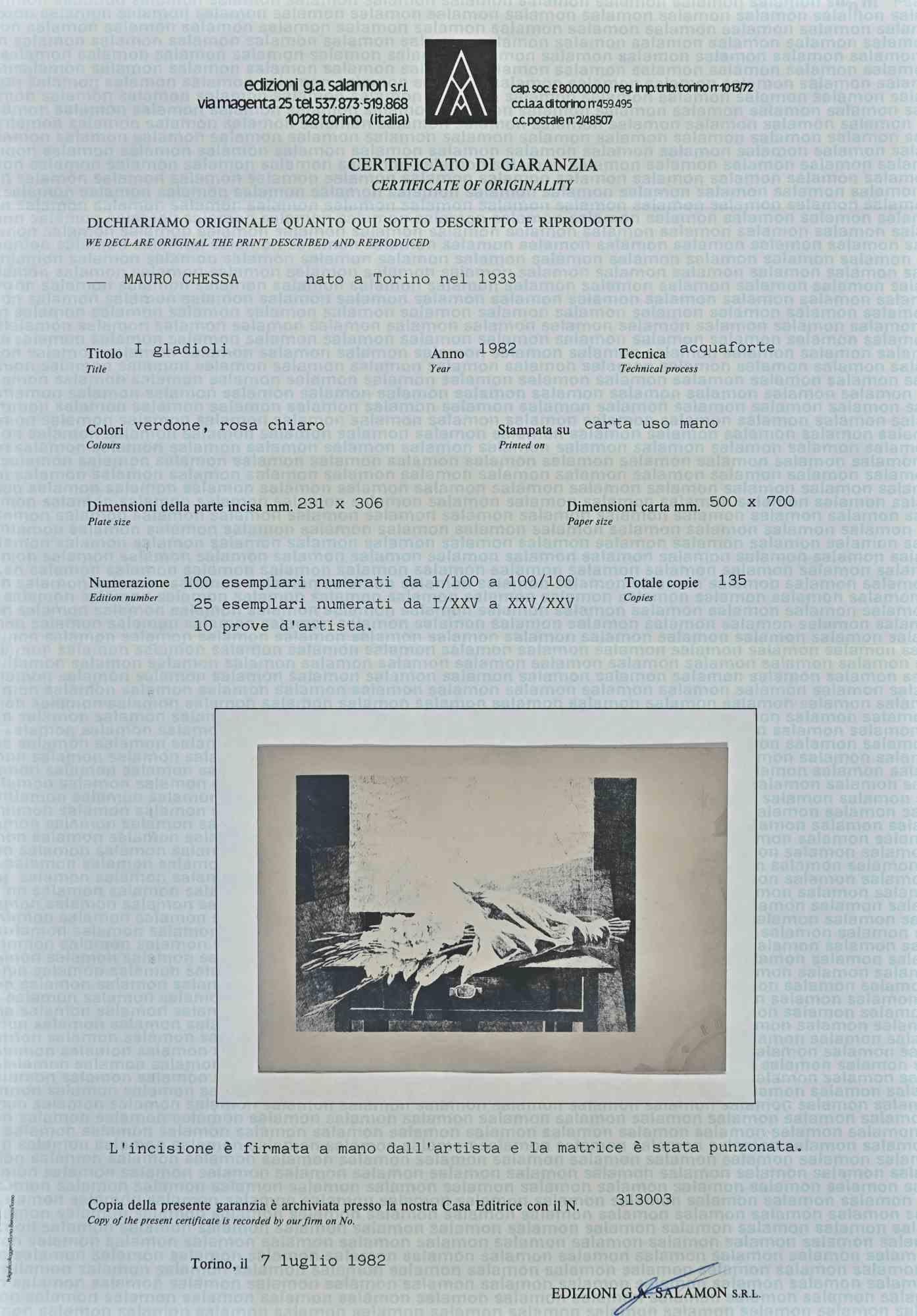Blumen-Radierung von Mauro Chessa – 1982 im Angebot 1