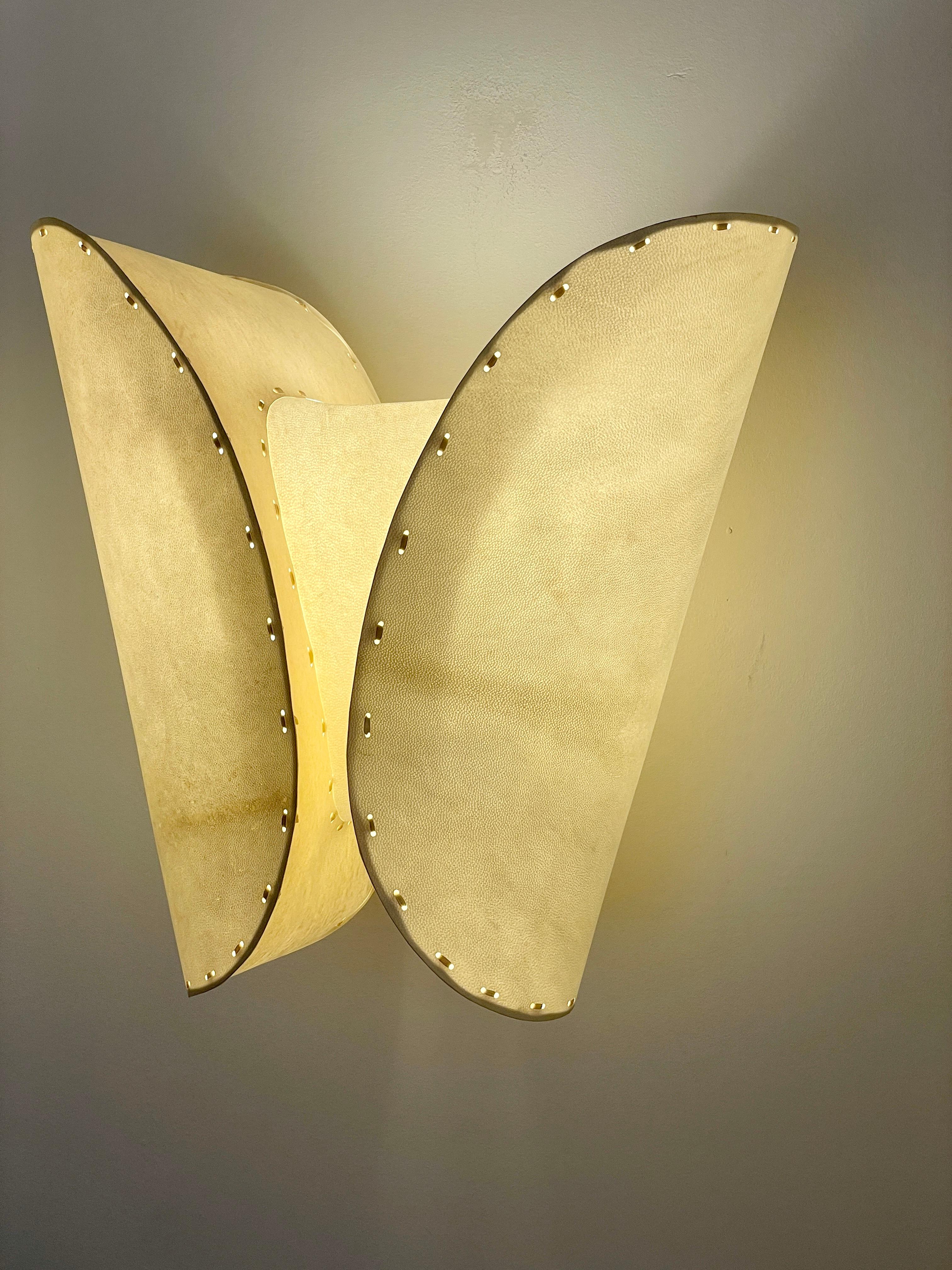 Goatskin Mauro Fabbro “Gstaad” Wall Lamps Sconce  Alexandre Biaggi  Botega Volta. Signed  For Sale