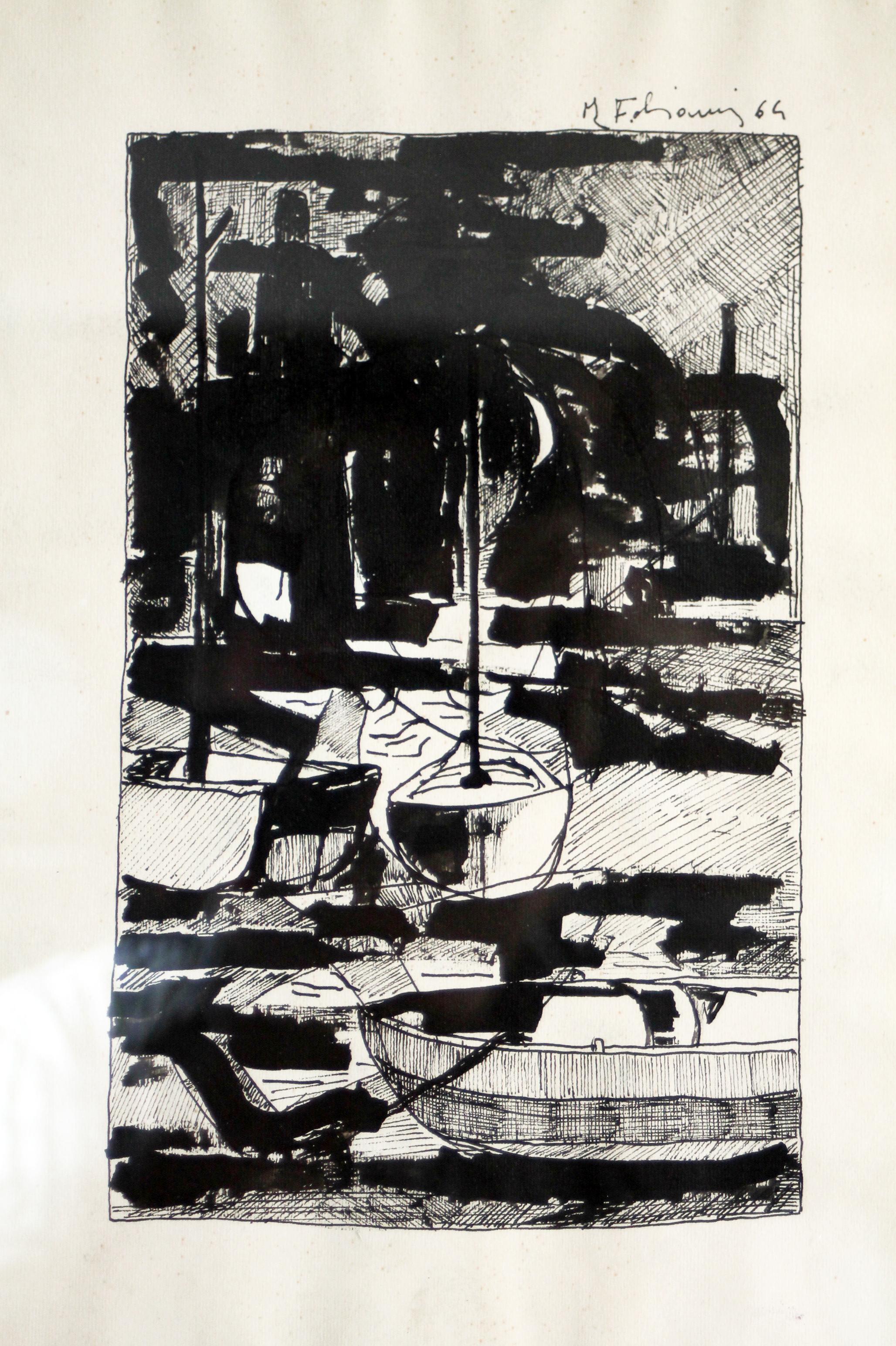 Mauro FABIANI (1940-1999) / Tinte auf Papier (43x33cm), signiert und datiert / 1964  im Angebot 4