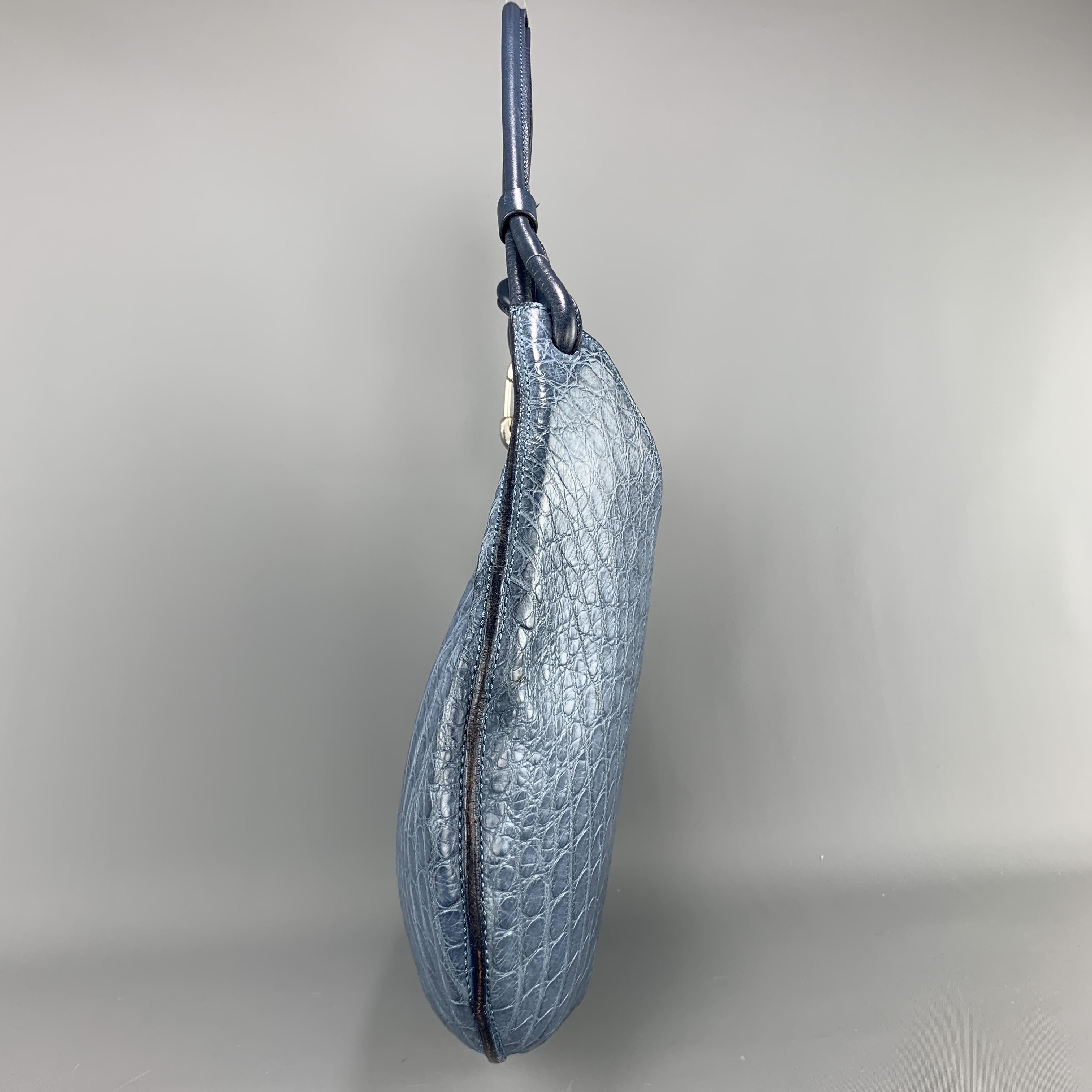 Gray MAURO GOVERNA Blue Alligator Hobo Shoulder Bag