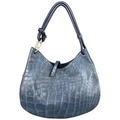 MAURO GOVERNA Blue Alligator Hobo Shoulder Bag