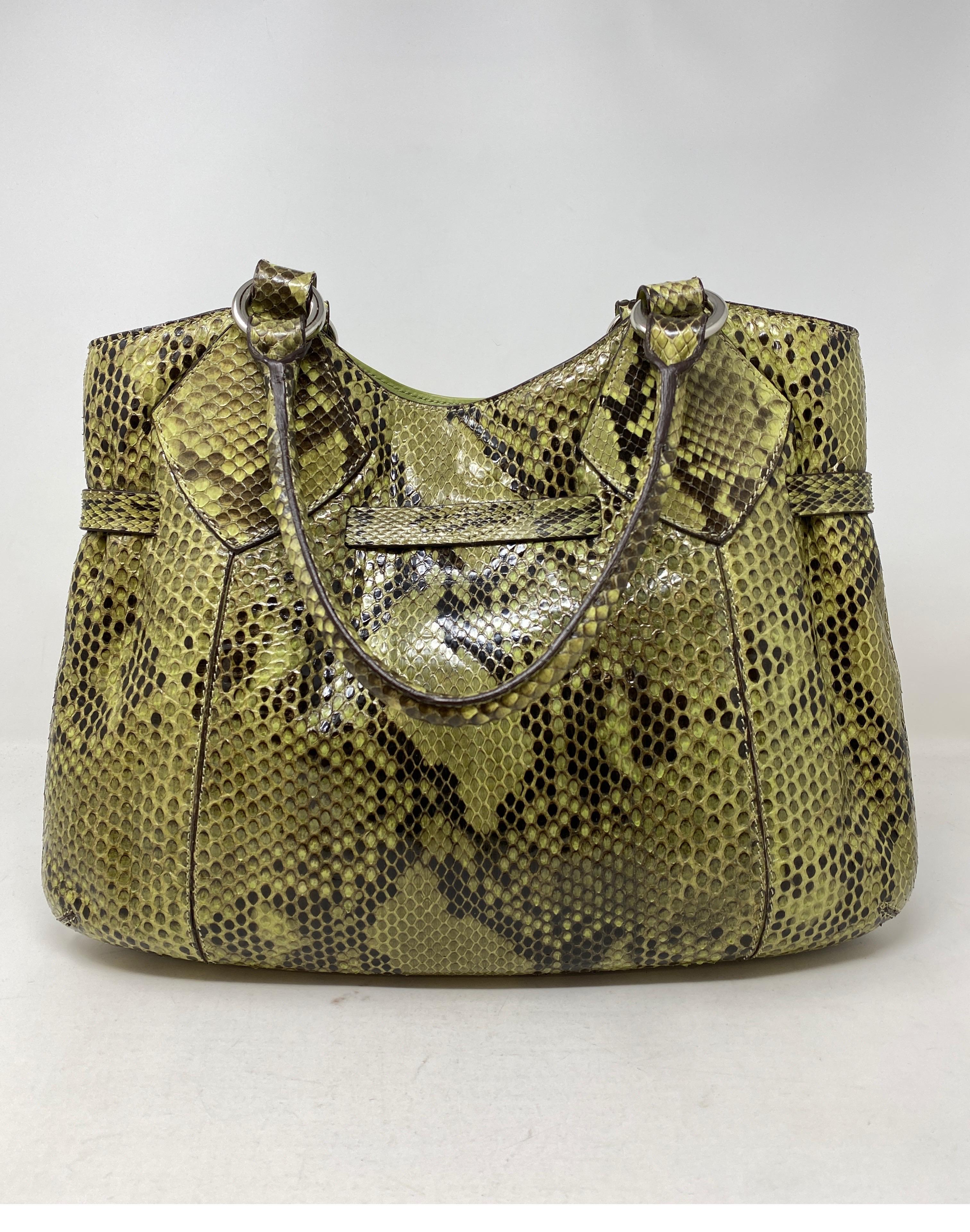 Mauro Governa Green Python Bag. Excellent condition python leather bag. Silver hardware. Nice shoulder bag. Purchased from Saks Fifth Avenue. Guaranteed authentic. 