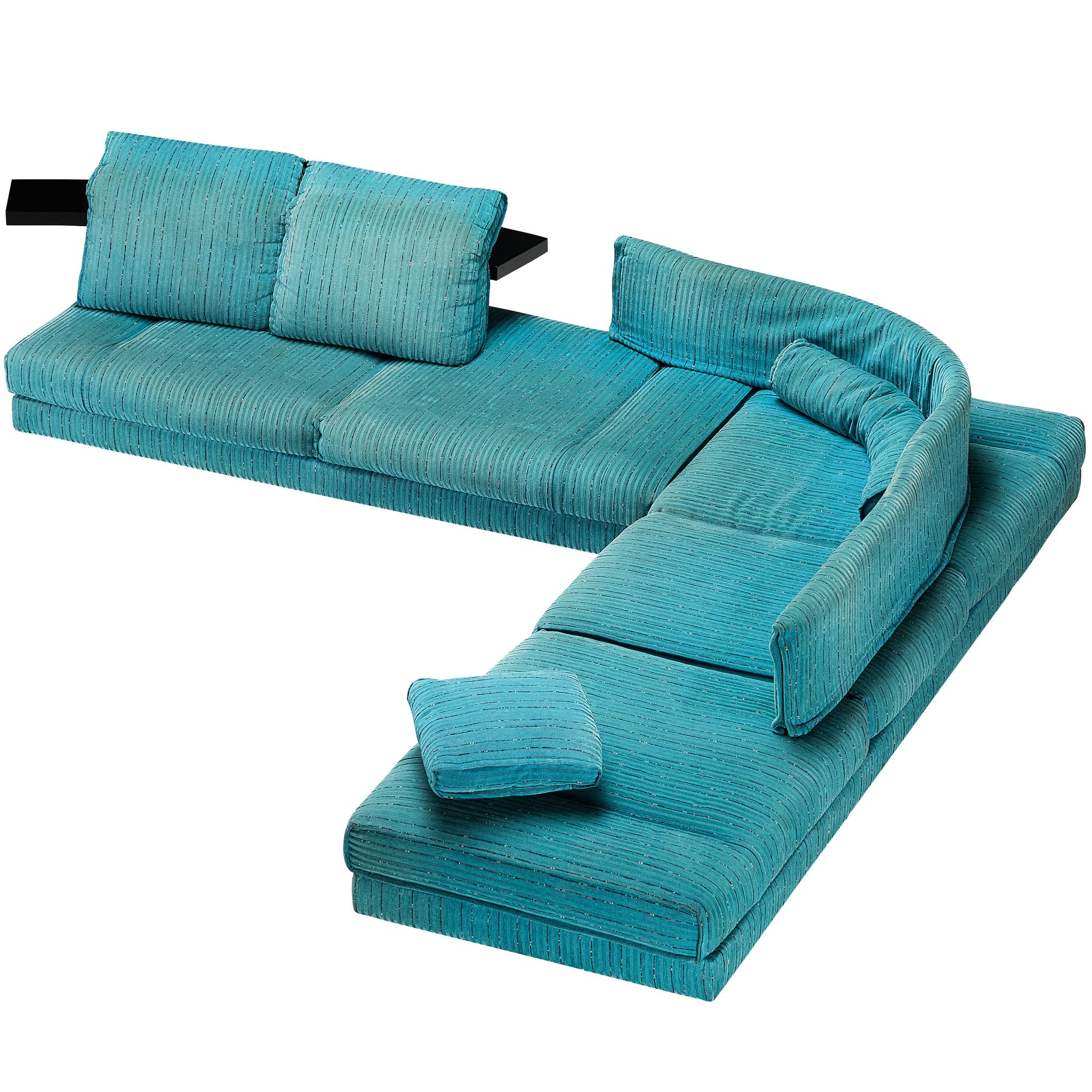 Mauro Lipparini for Saporiti 'Avedon' Curved Sofa in Turquoise Upholstery For Sale