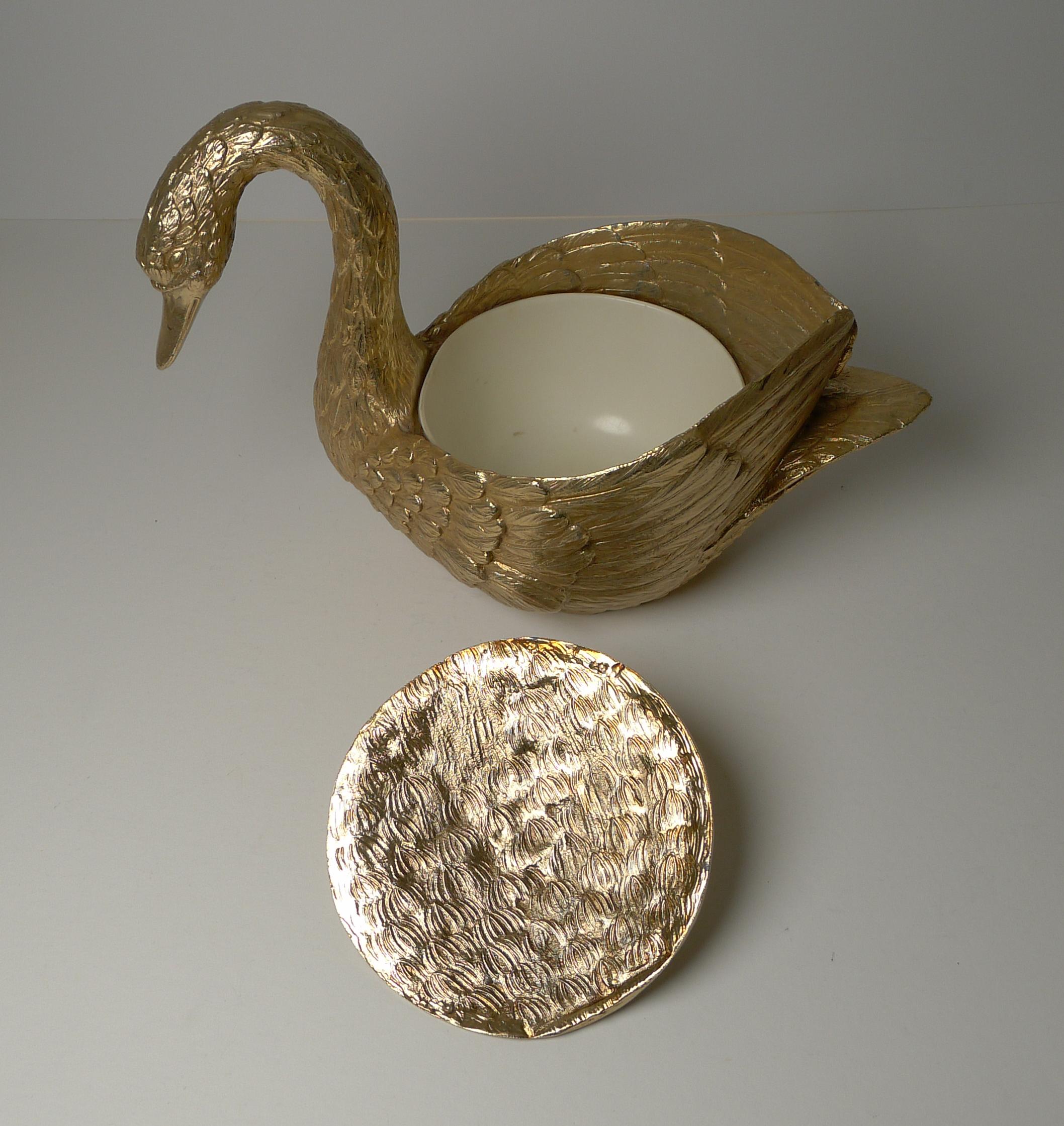 Mauro Manetti, Florence, Italy, Gold Swan Ice Bucket c.1970 1