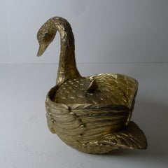 Mauro Manetti, Florence, Italy, Gold Swan Ice Bucket c.1970