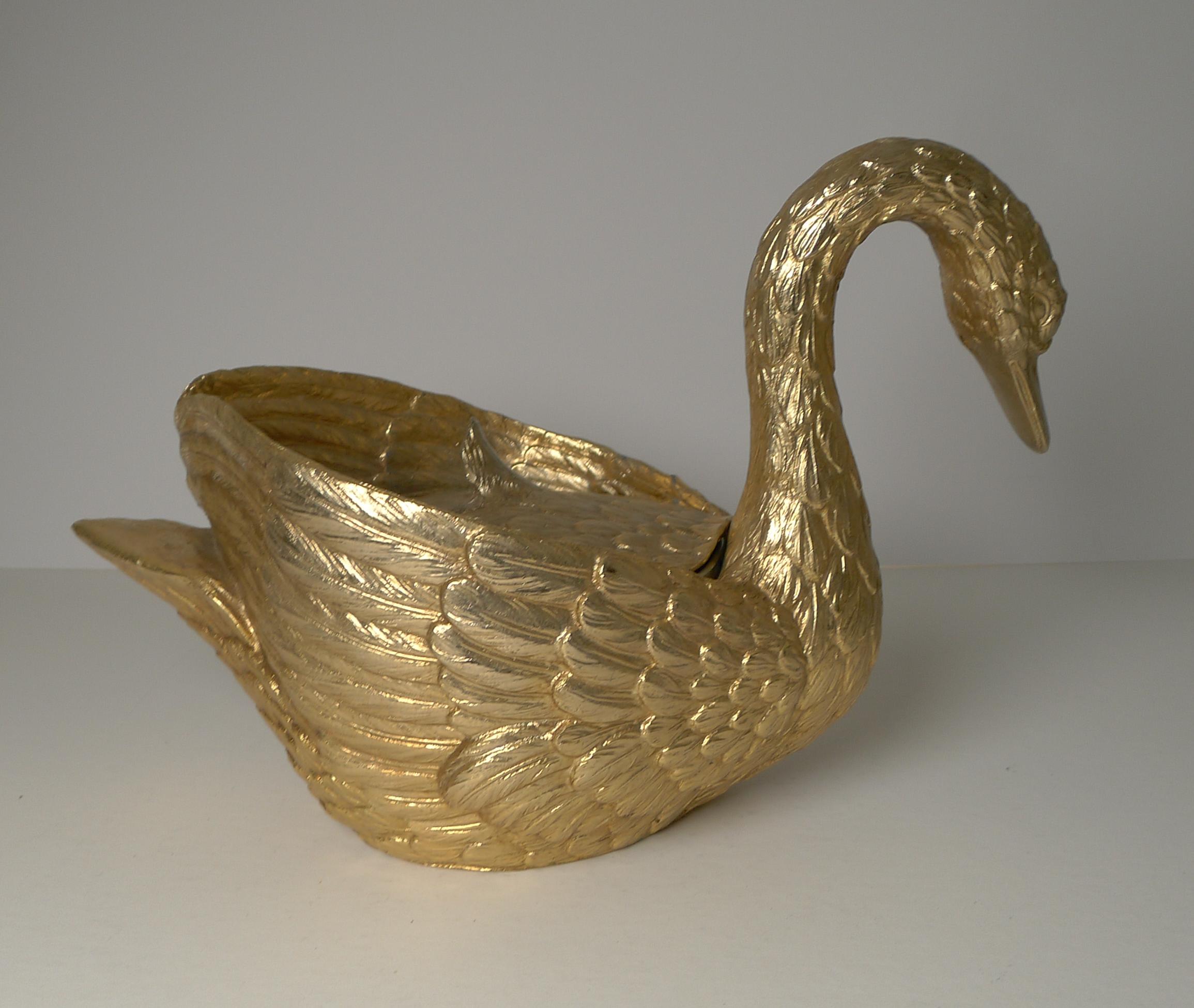 Italian Mauro Manetti, Florence, Italy, Gold Swan Ice Bucket c.1970