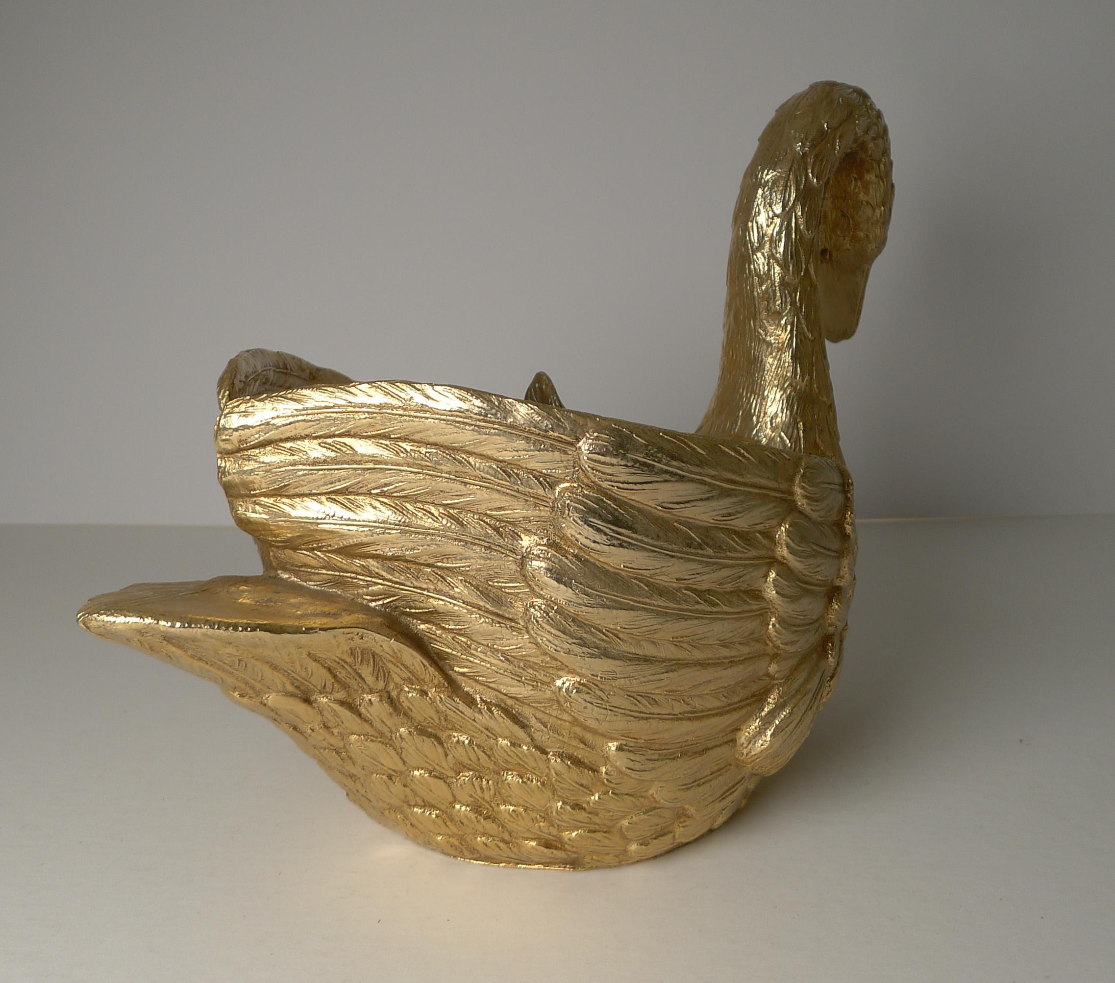 Gilt Mauro Manetti, Florence, Italy, Gold Swan Ice Bucket c.1970