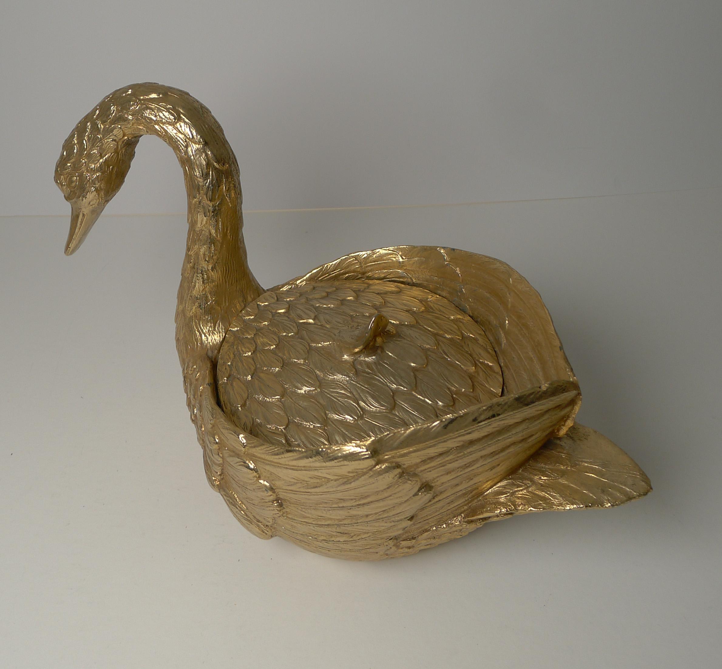 Mauro Manetti, Florence, Italy, Gold Swan Ice Bucket c.1970 In Good Condition In Bath, GB