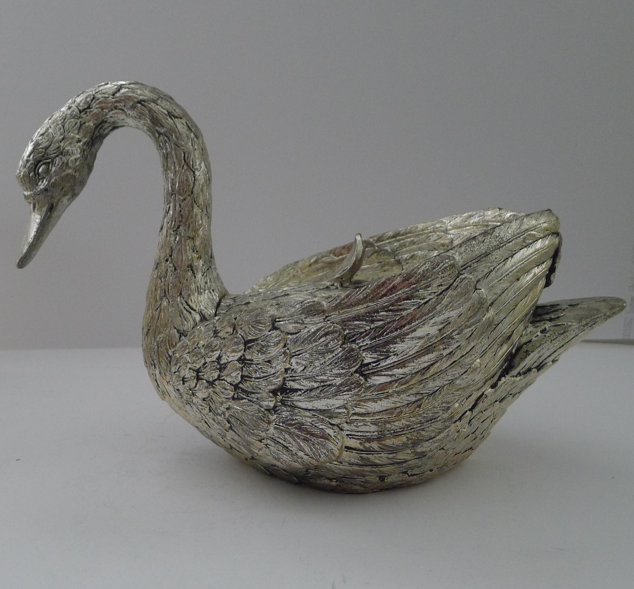 Mauro Manetti, Florencia, Italia - Cubitera Cisne de Plata c.1970 Chapado en plata en venta