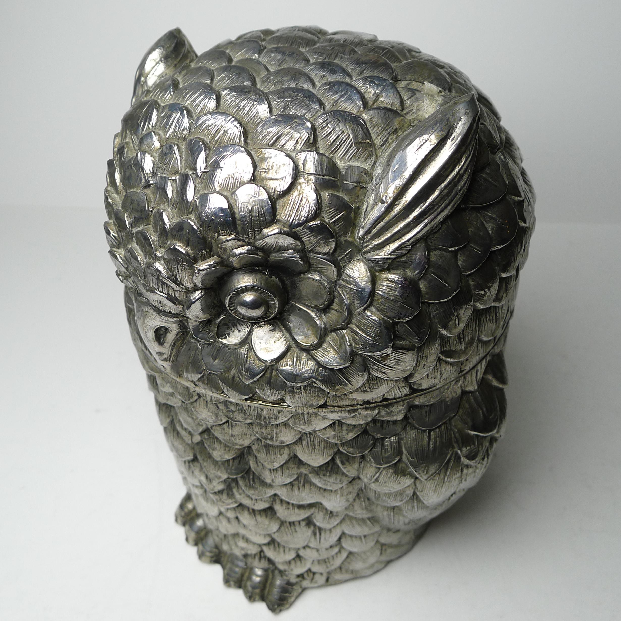 Silver Plate Mauro Manetti, Florence, Italy, Owl Ice Bucket, c.1960