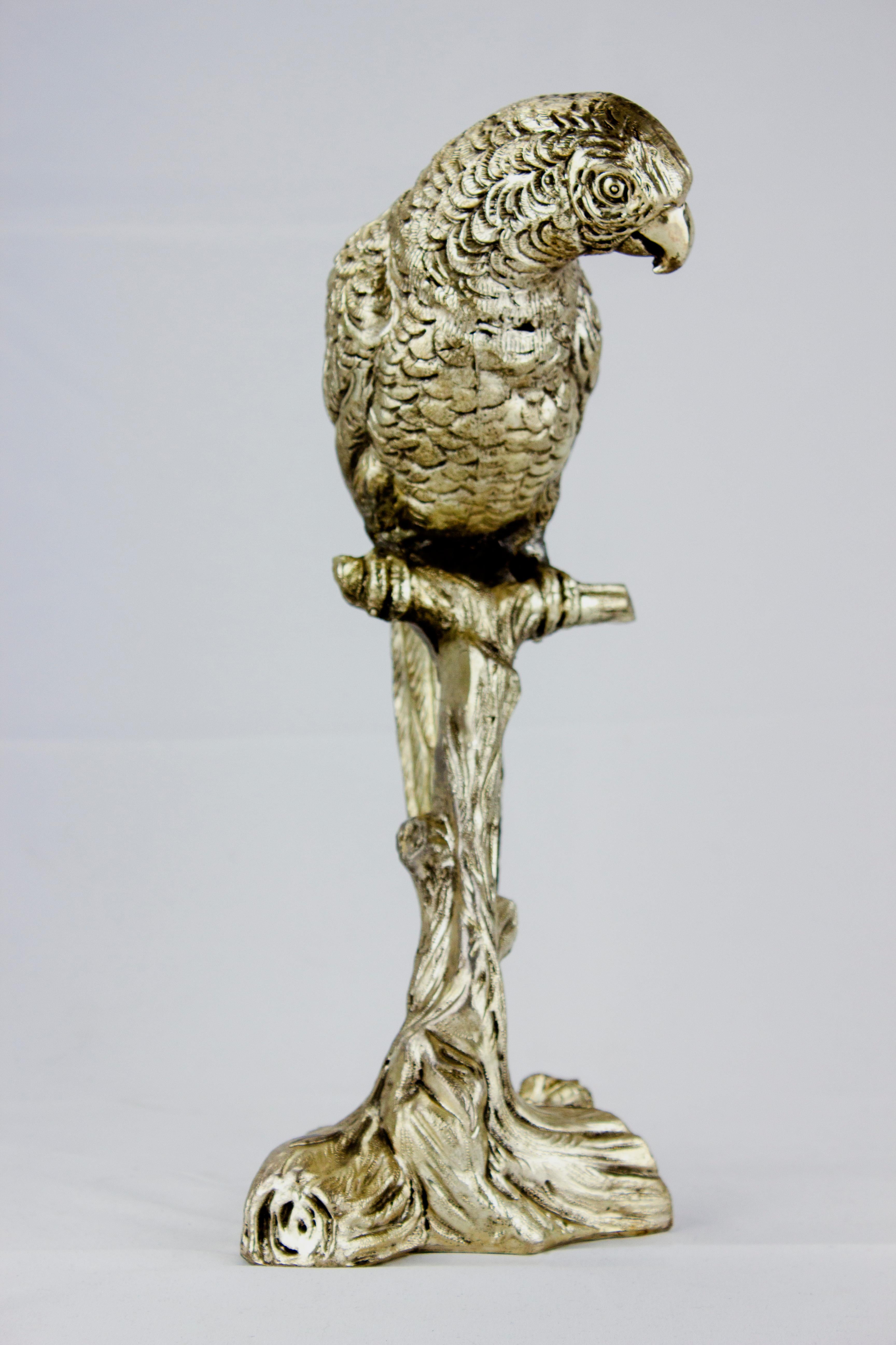 Hollywood Regency Mauro Manetti for Fonderia d'Arte, Silver Plated Metal Parrot For Sale