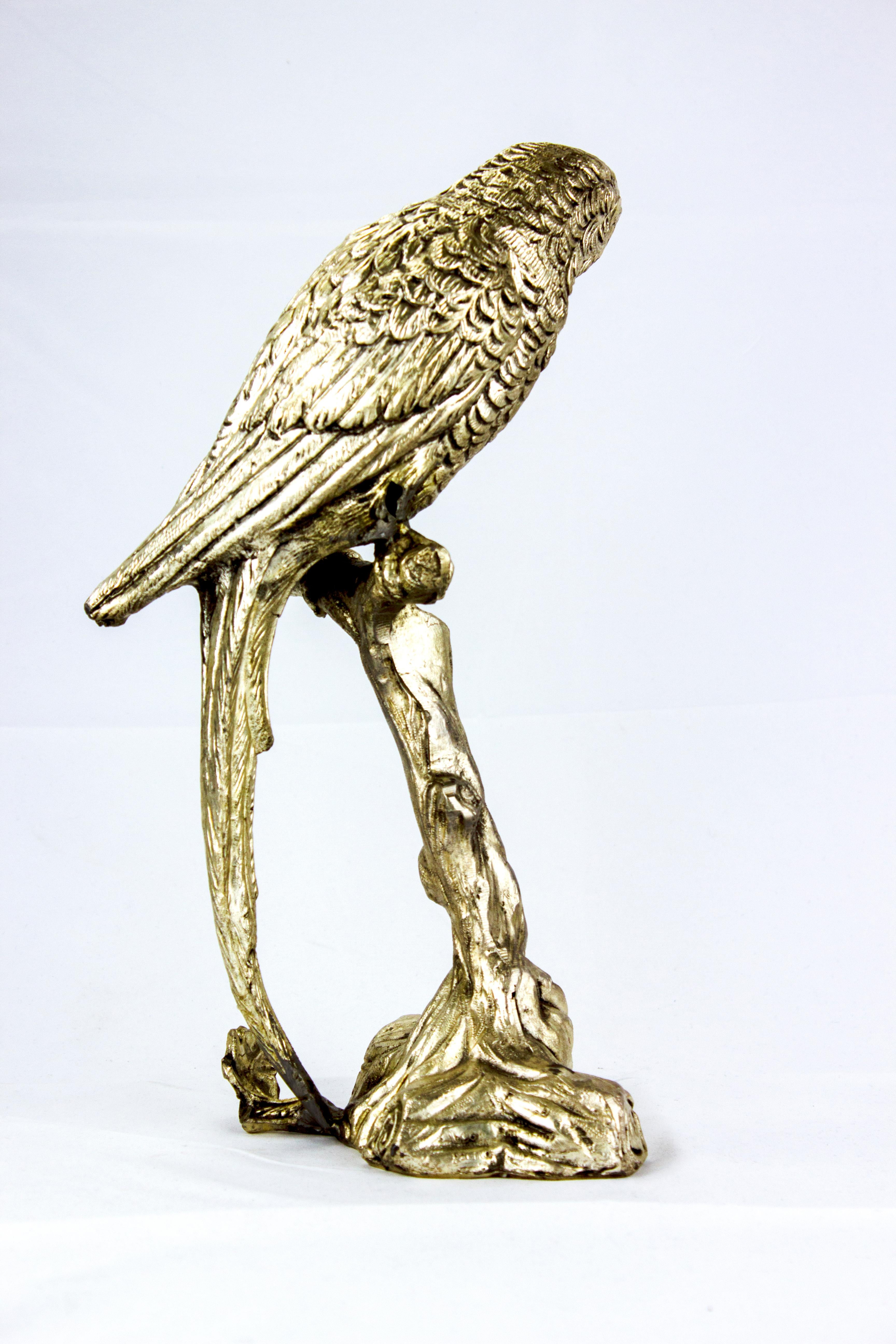 Italian Mauro Manetti for Fonderia d'Arte, Silver Plated Metal Parrot For Sale