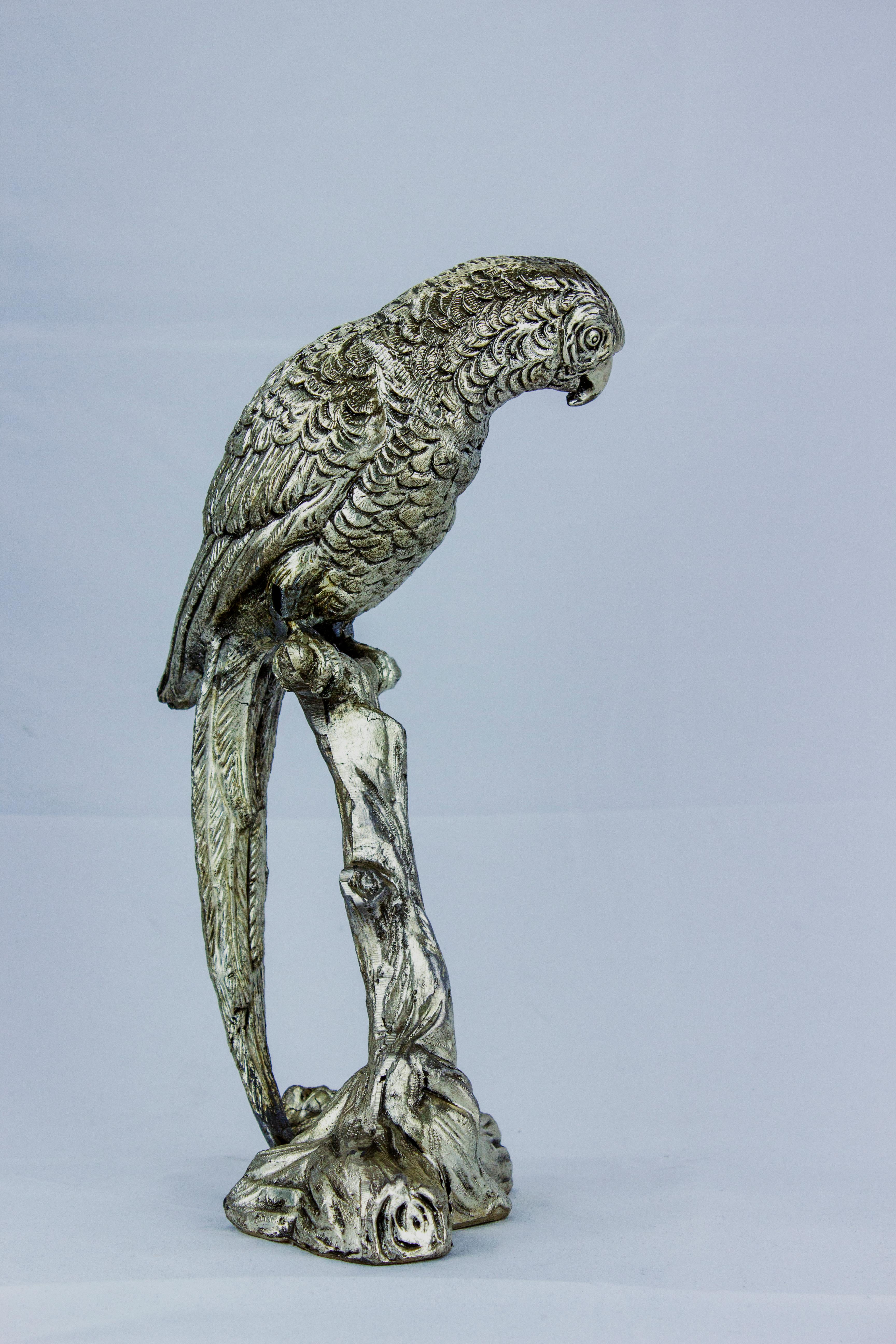 Late 20th Century Mauro Manetti for Fonderia d'Arte, Silver Plated Metal Parrot For Sale
