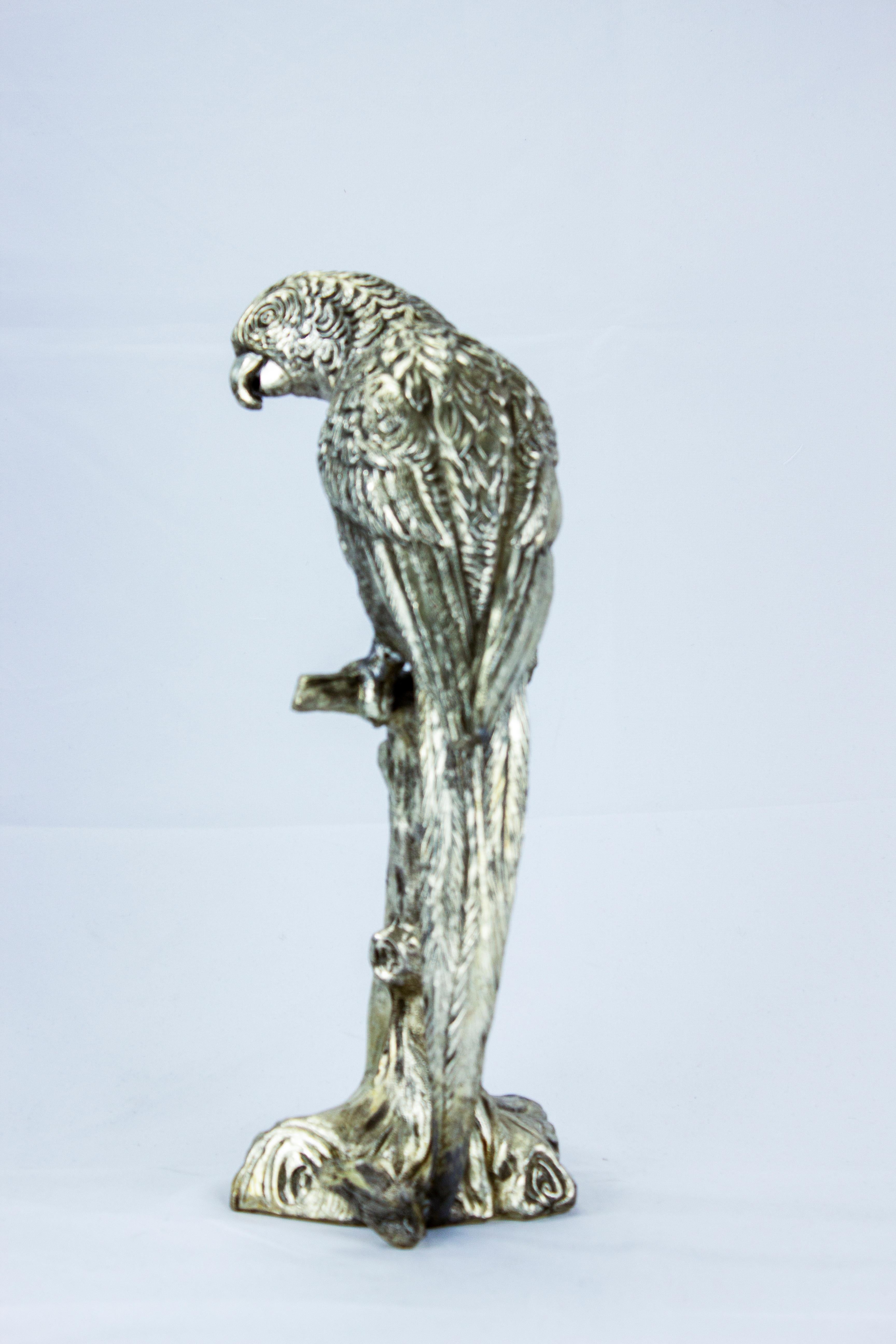 Mauro Manetti for Fonderia d'Arte, Silver Plated Metal Parrot For Sale 1