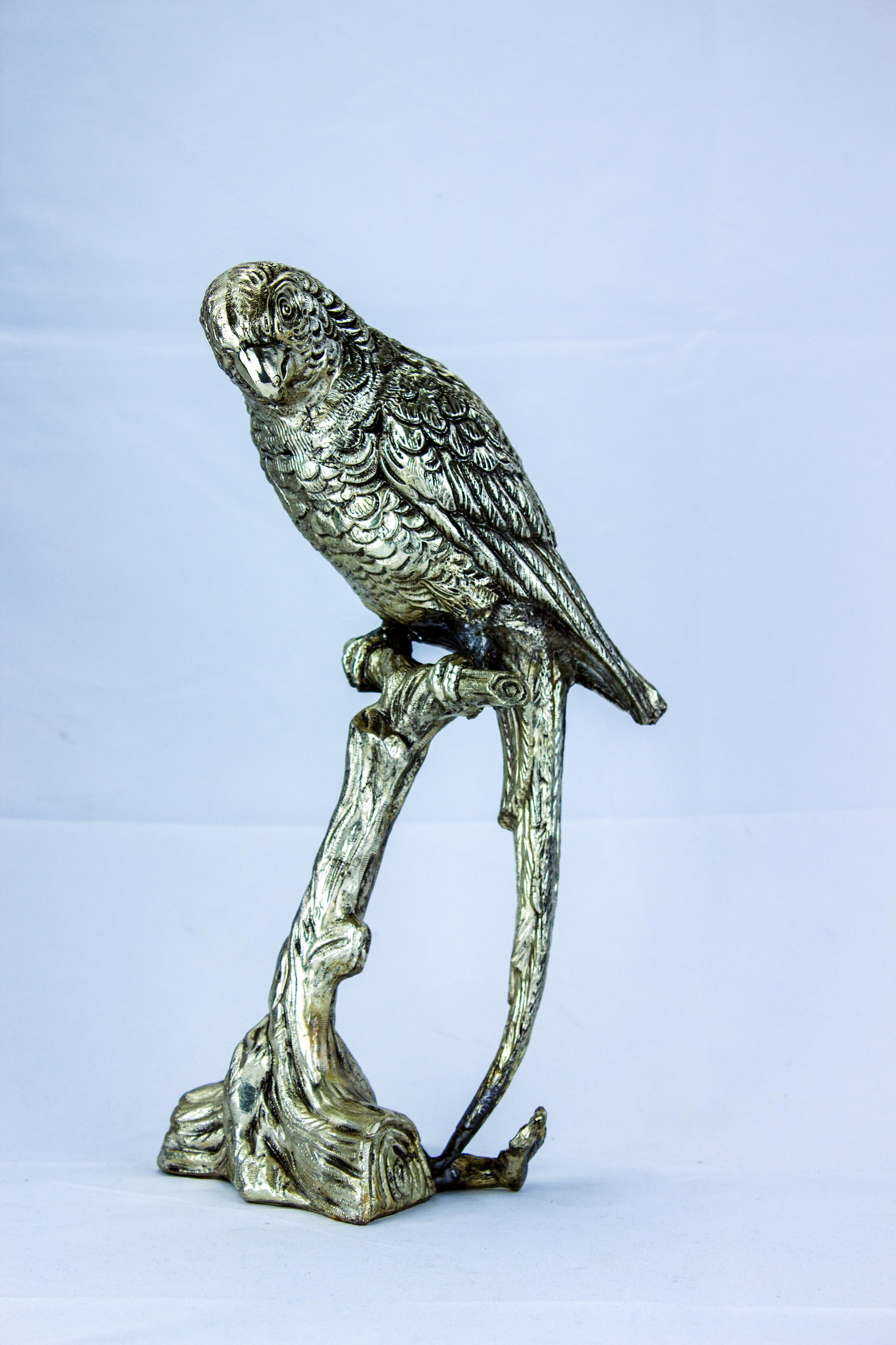 Mauro Manetti for Fonderia d'Arte, Silver Plated Metal Parrot For Sale 2