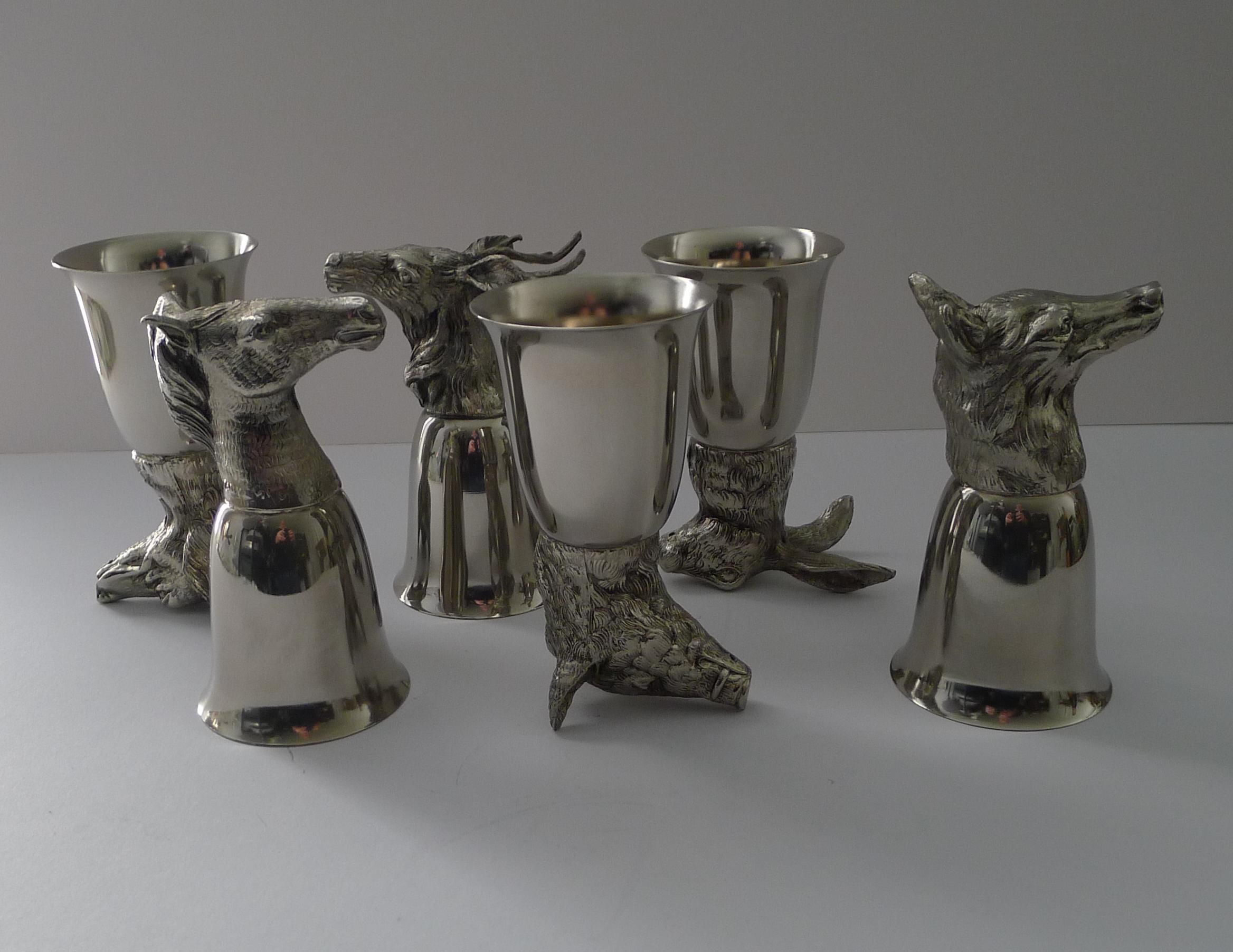 Mauro Manetti, Italy - Set Six Figural Stirrup Cups c.1970 5
