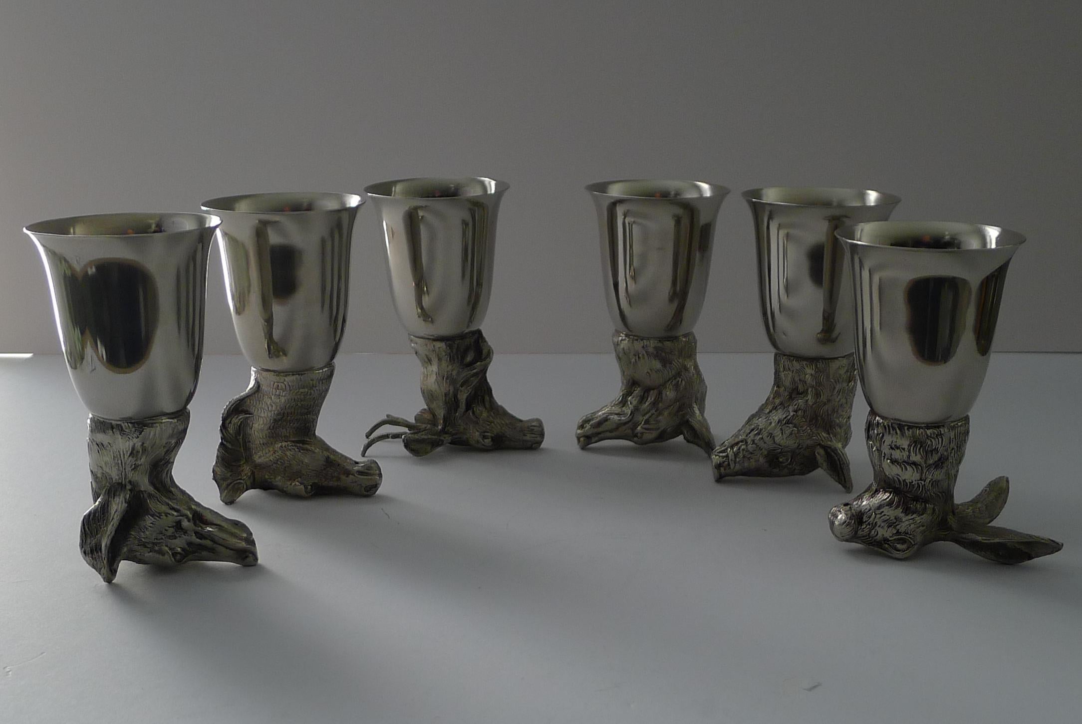 Mauro Manetti, Italy - Set Six Figural Stirrup Cups c.1970 6