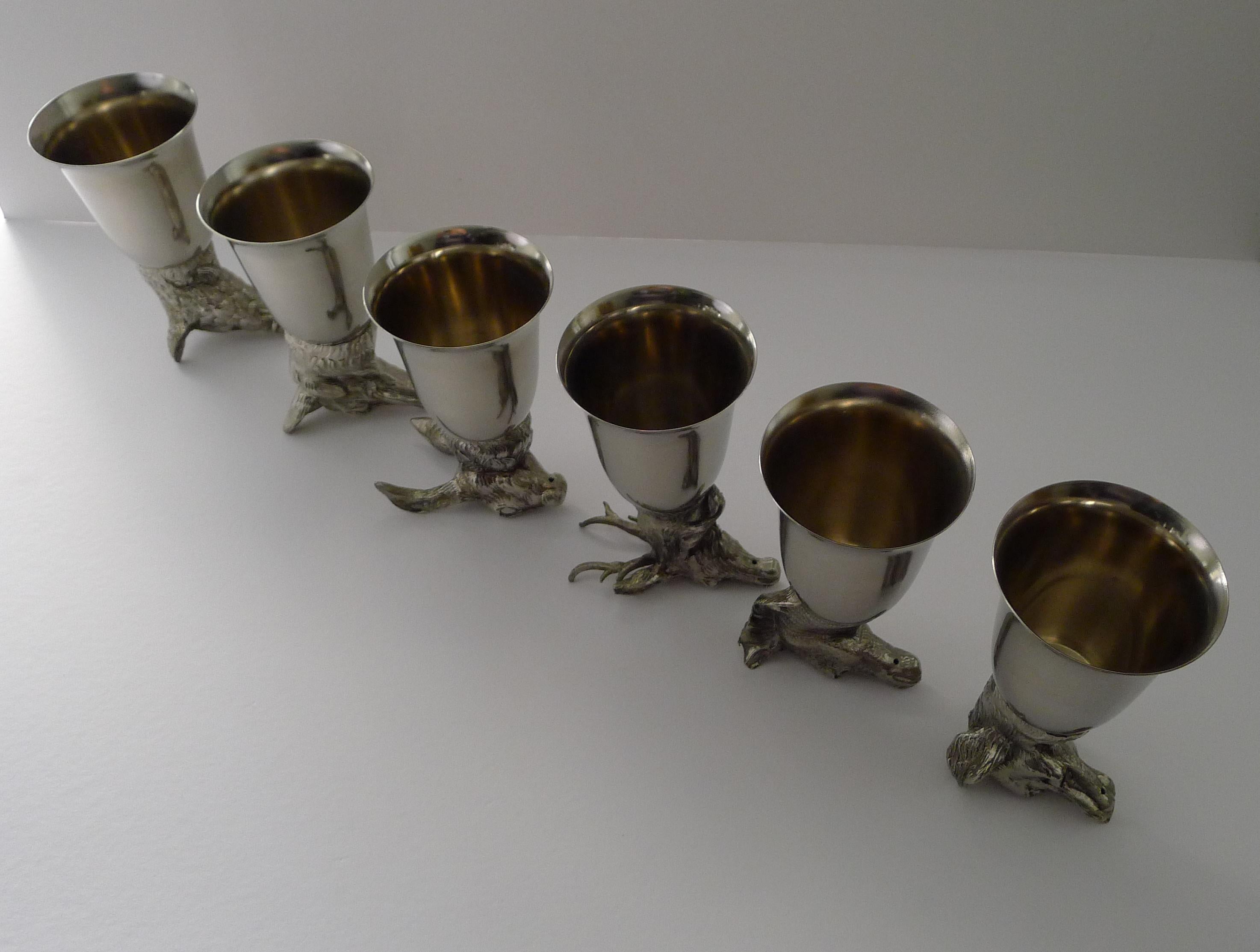 Mid-Century Modern Mauro Manetti, Italy - Set Six Figural Stirrup Cups c.1970