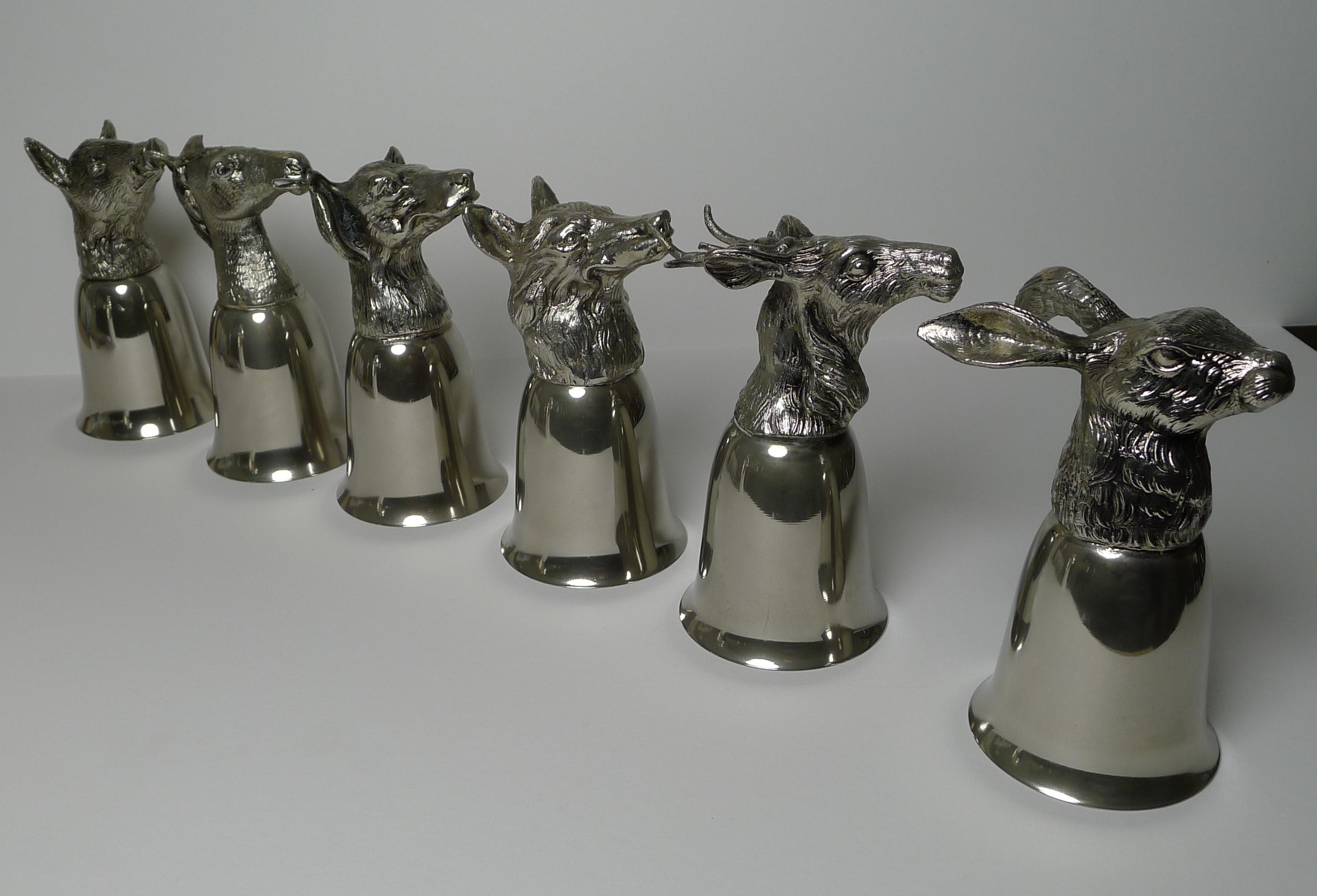 Italian Mauro Manetti, Italy - Set Six Figural Stirrup Cups c.1970