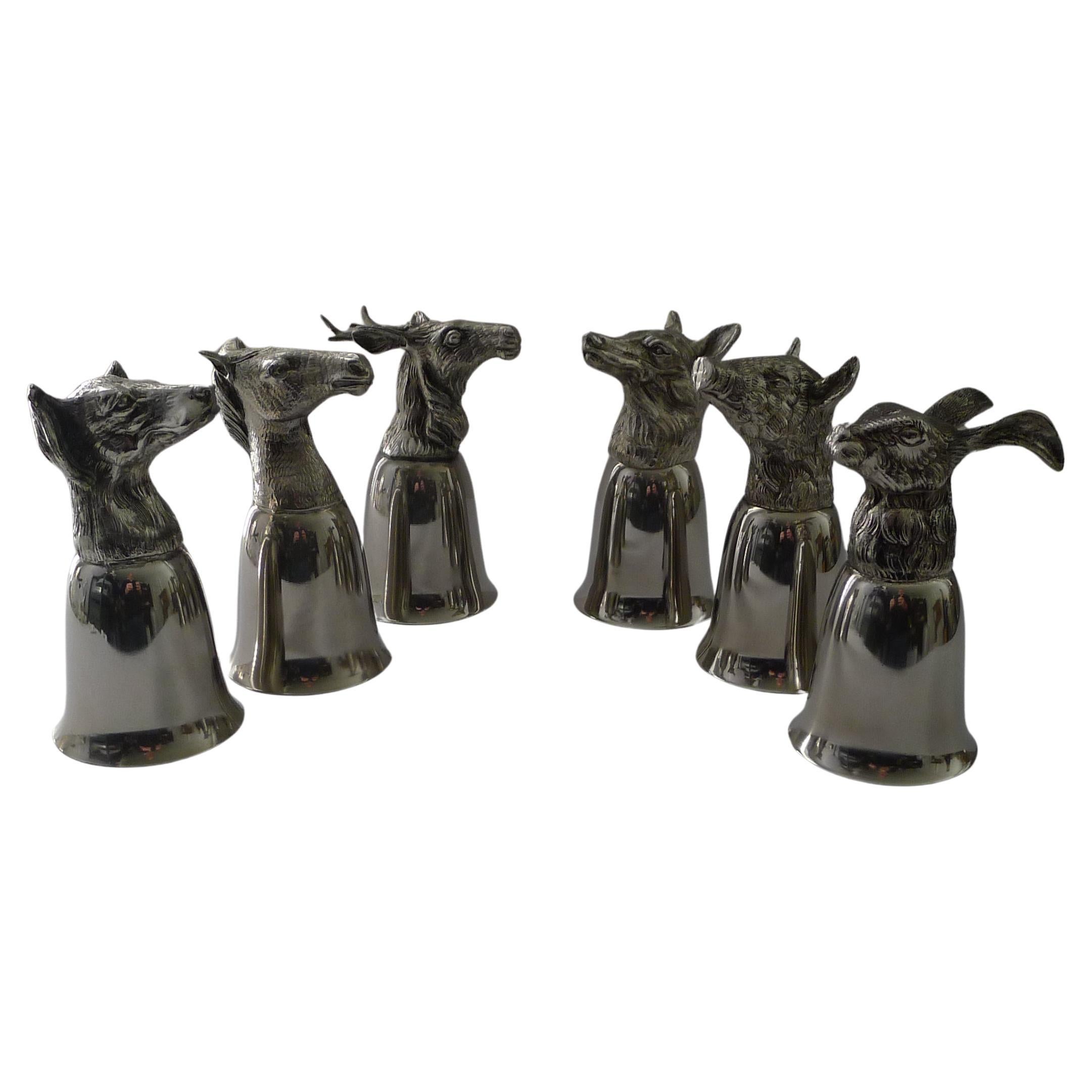 Mauro Manetti, Italy - Set Six Figural Stirrup Cups c.1970