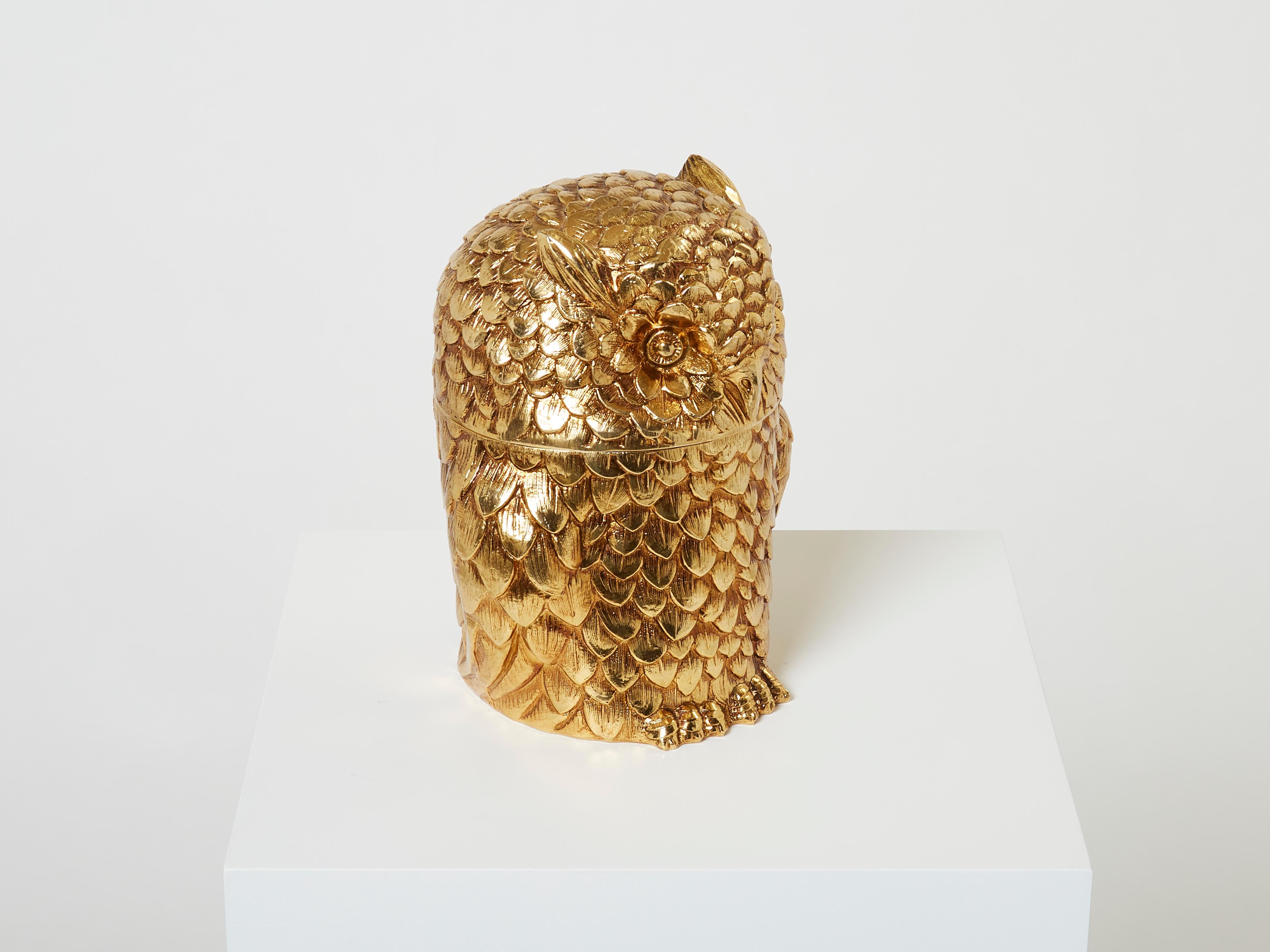 Mid-Century Modern Mauro Manetti Owl Ice Bucket Gilt Plated Italy from 1960
