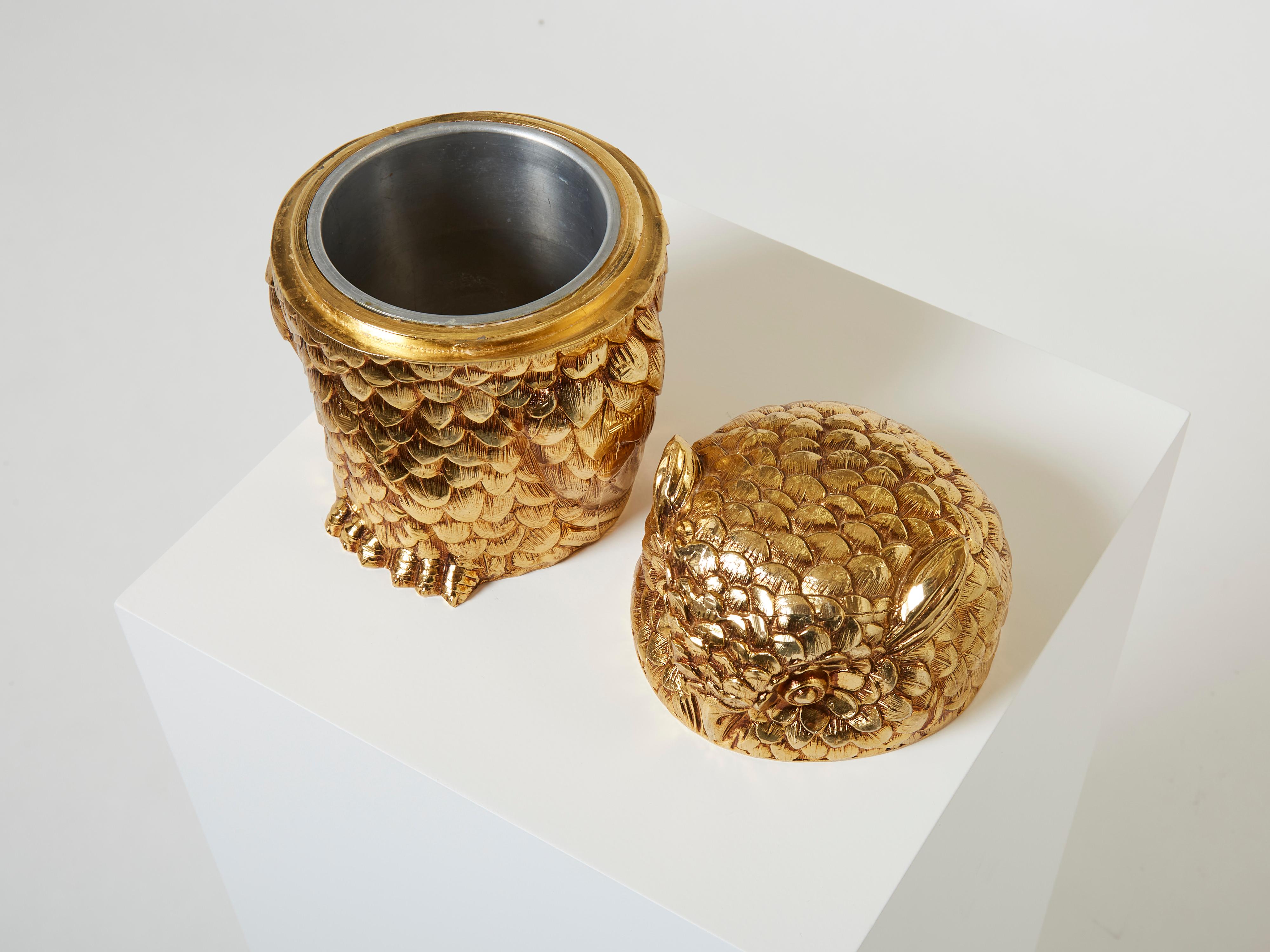 Italian Mauro Manetti Owl Ice Bucket Gilt Plated Italy from 1960
