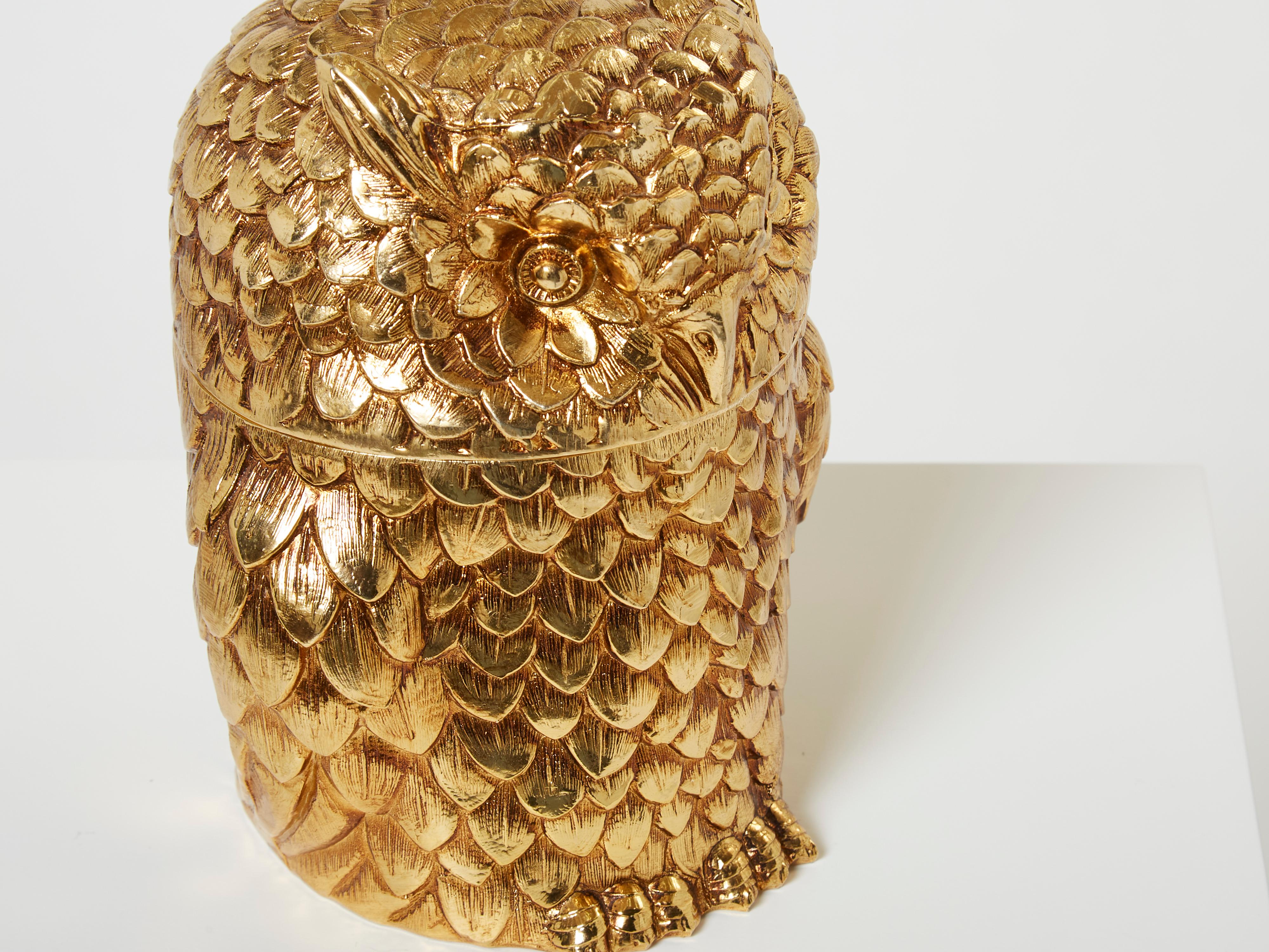 Metal Mauro Manetti Owl Ice Bucket Gilt Plated Italy from 1960