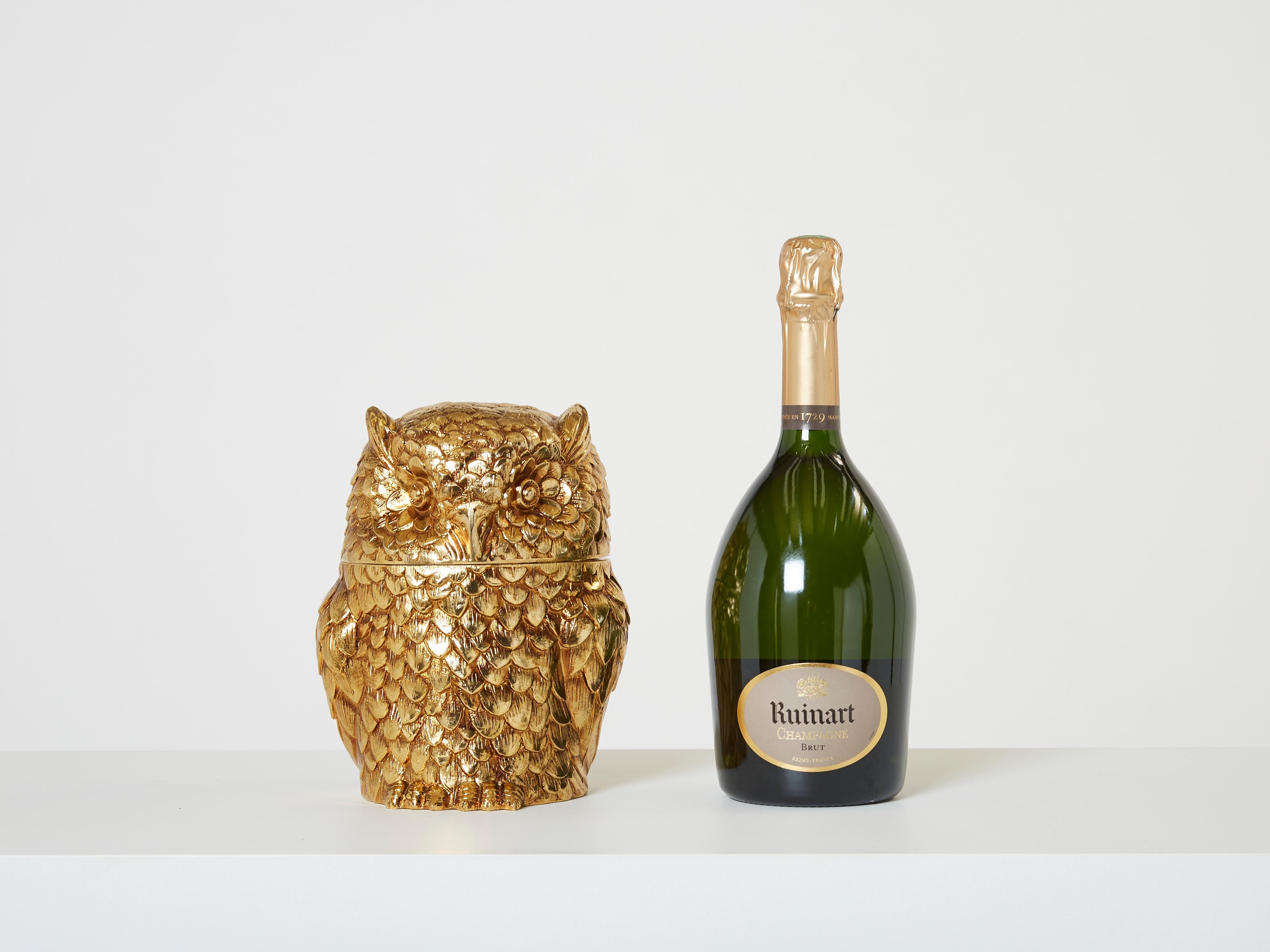 Mauro Manetti Owl Ice Bucket Gilt Plated Italy from 1960 1
