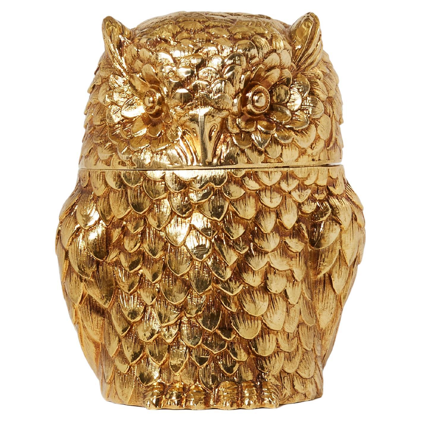 Mauro Manetti Owl Ice Bucket Gilt Plated Italy from 1960