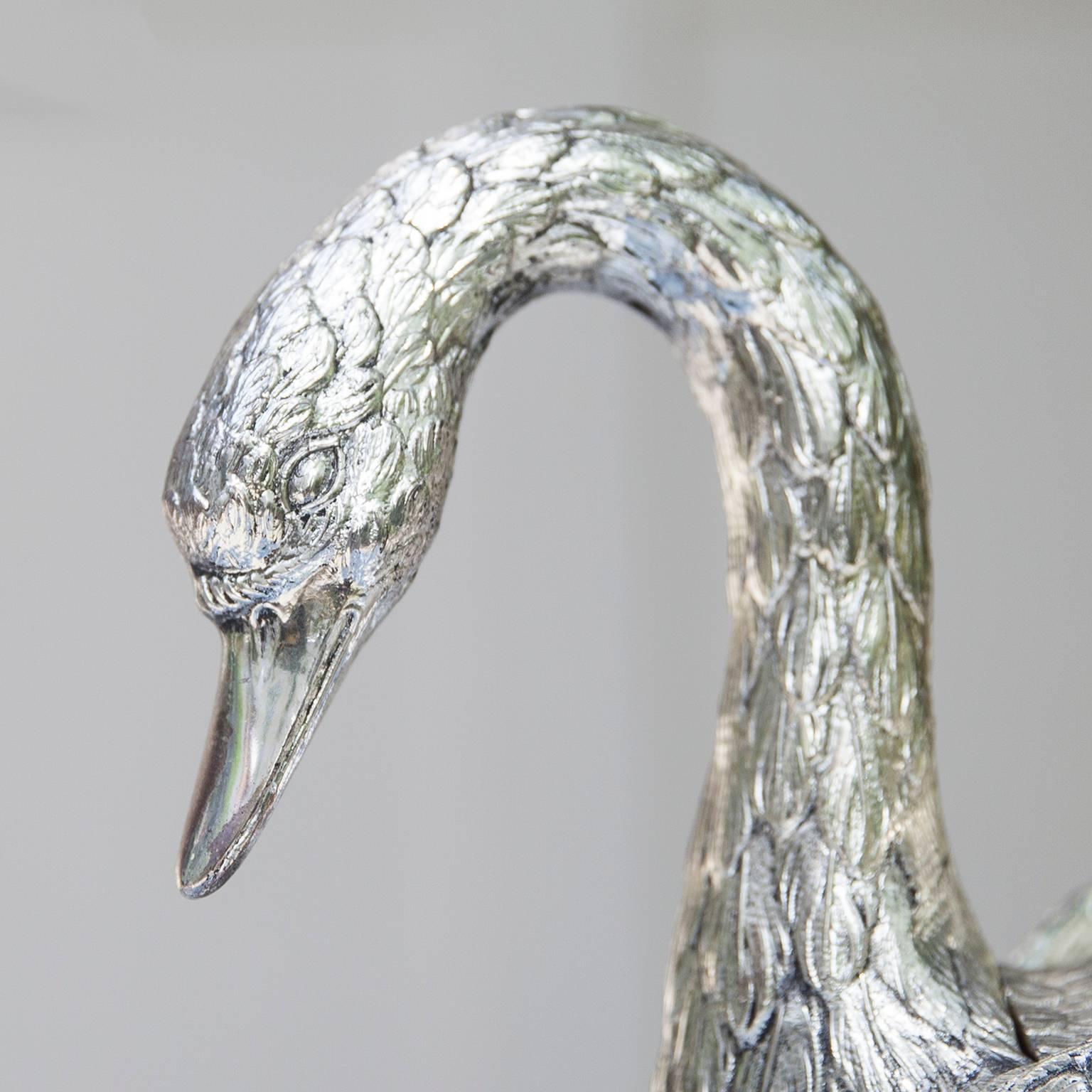 Mauro Manetti Silver Plated Swan Ice Bucket, Italy, 1970s 2